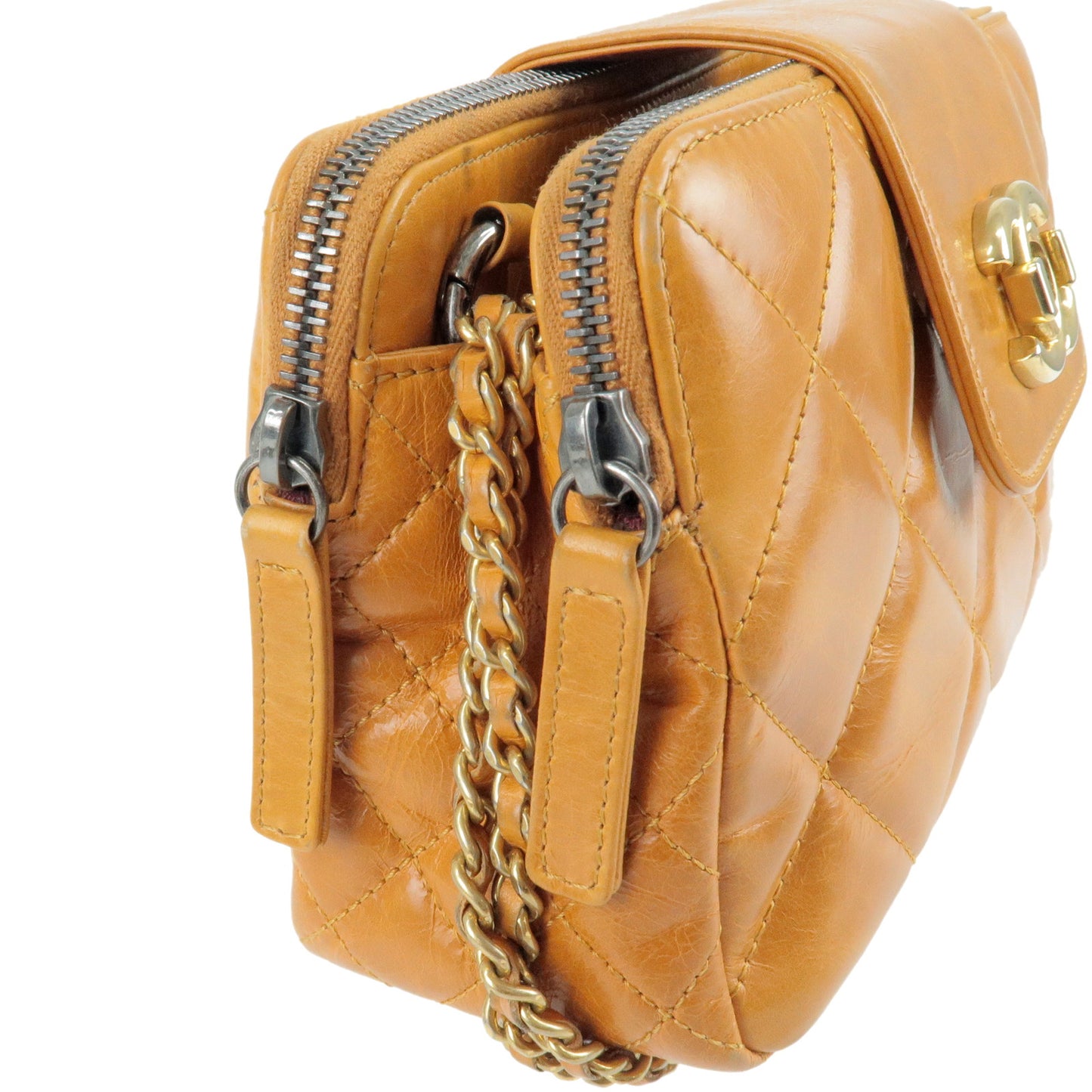 CHANEL Matelasse Leather Lamb Skin Chain Shoulder Bag Light Brown