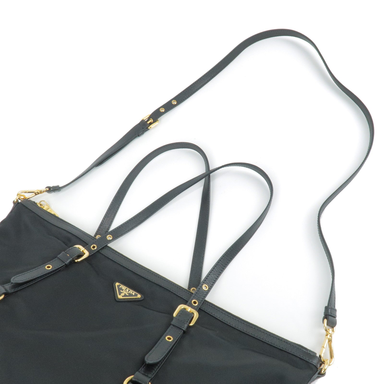 PRADA Tessuto Saffiano Nylon Tote Shoulder Bag Black