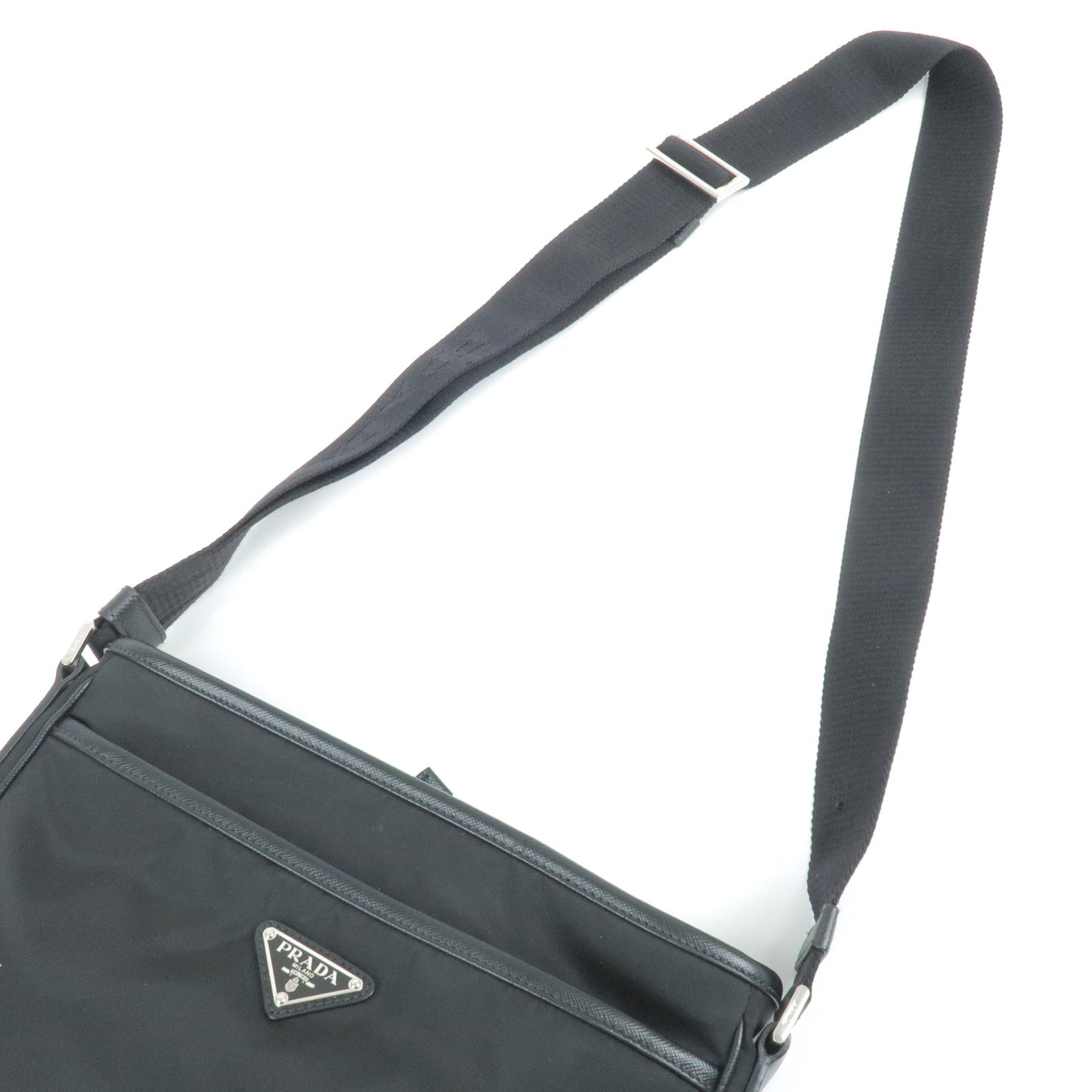 PRADA Logo Nylon Leather Shoulder Bag NERO Black 2VH797