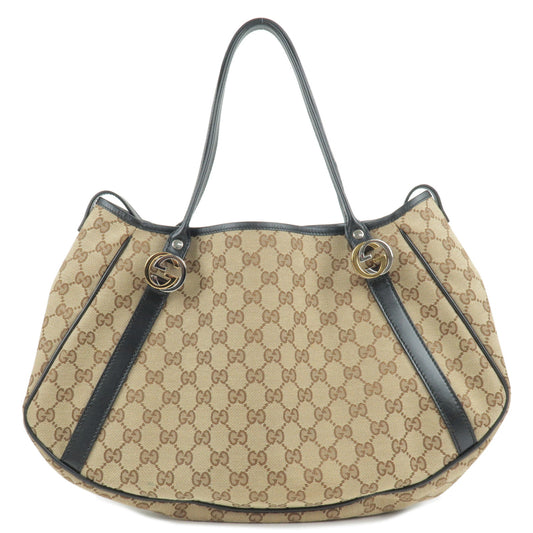 GUCCI-GG-Twins-GG-Canvas-Leather-Tote-Bag-Beige-Black-232963