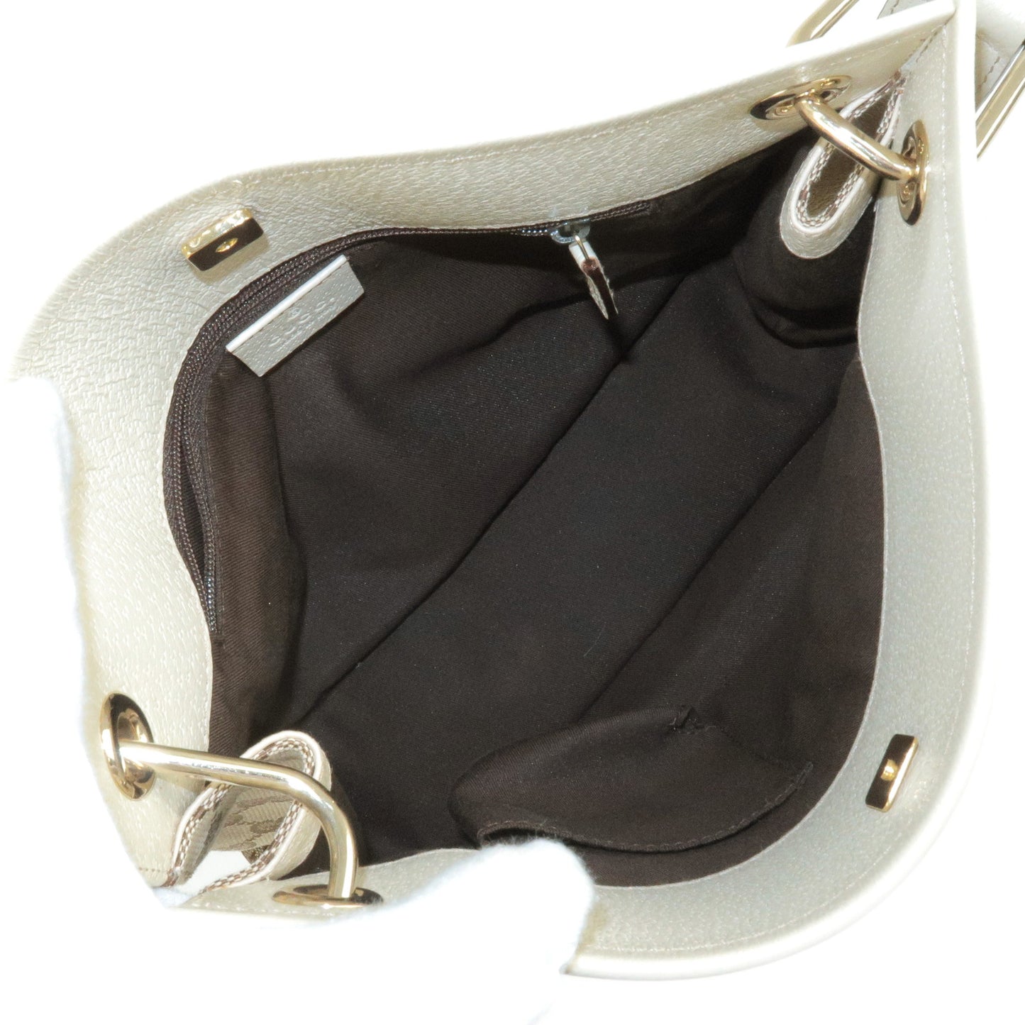 GUCCI GG Canvas Leather Shoulder Bag Beige Ivory 120841