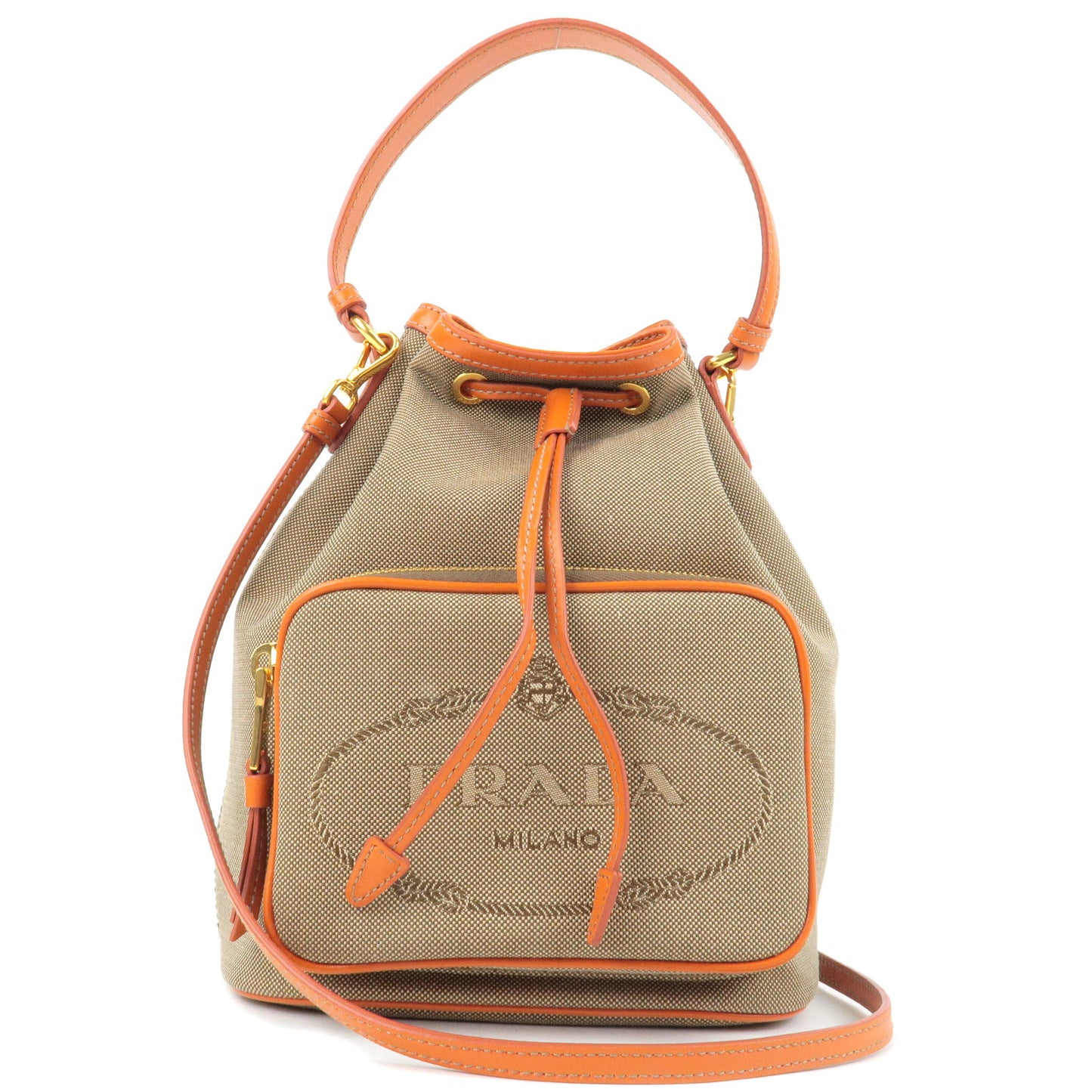 PRADA-Logo-Jacquard-Leather-2Way-Bag-Shoulder-Bag-Beige-1BH038