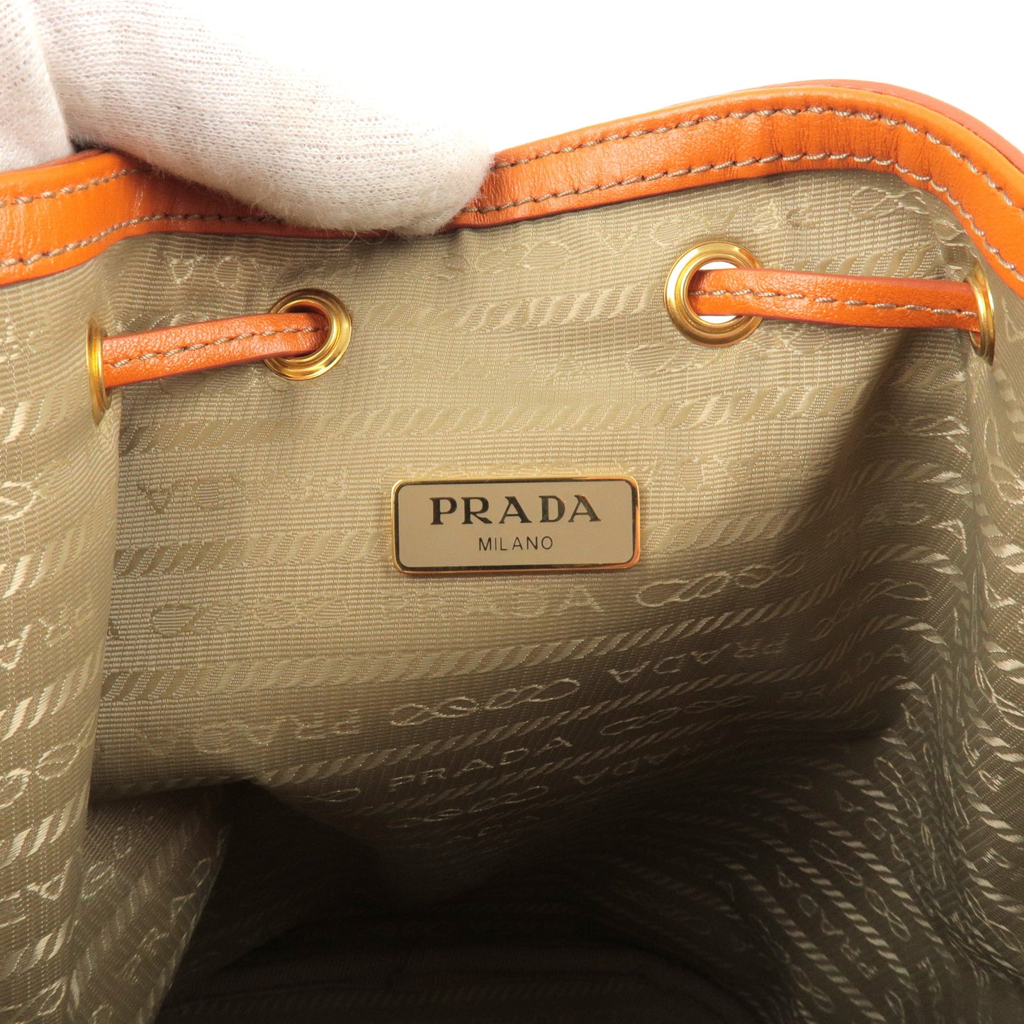 PRADA Logo Jacquard Leather 2Way Bag Shoulder Bag Beige 1BH038