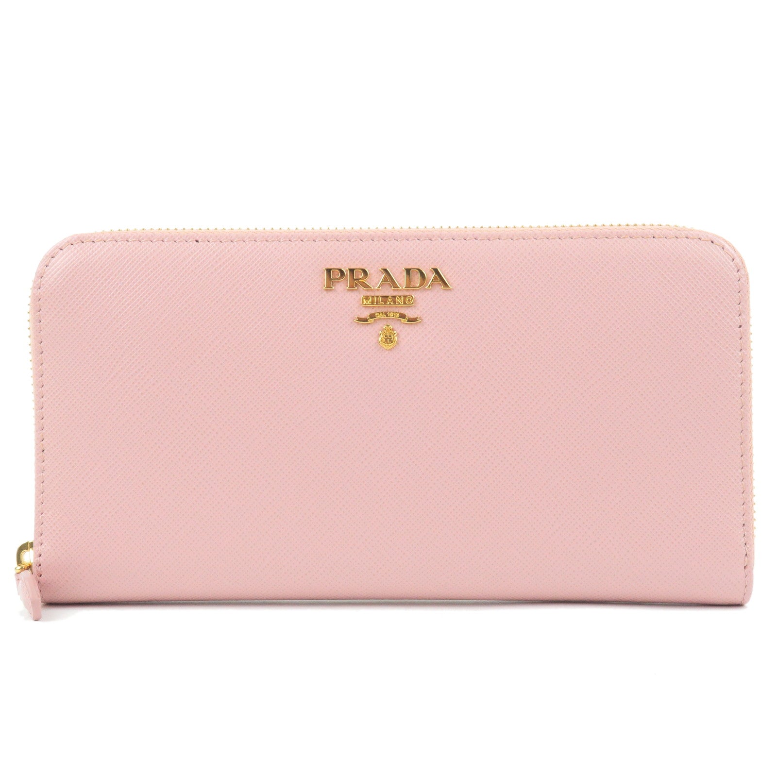 PRADA-Logo-Leather-Round-Zipper-Long-Wallet-Pink-1ML506
