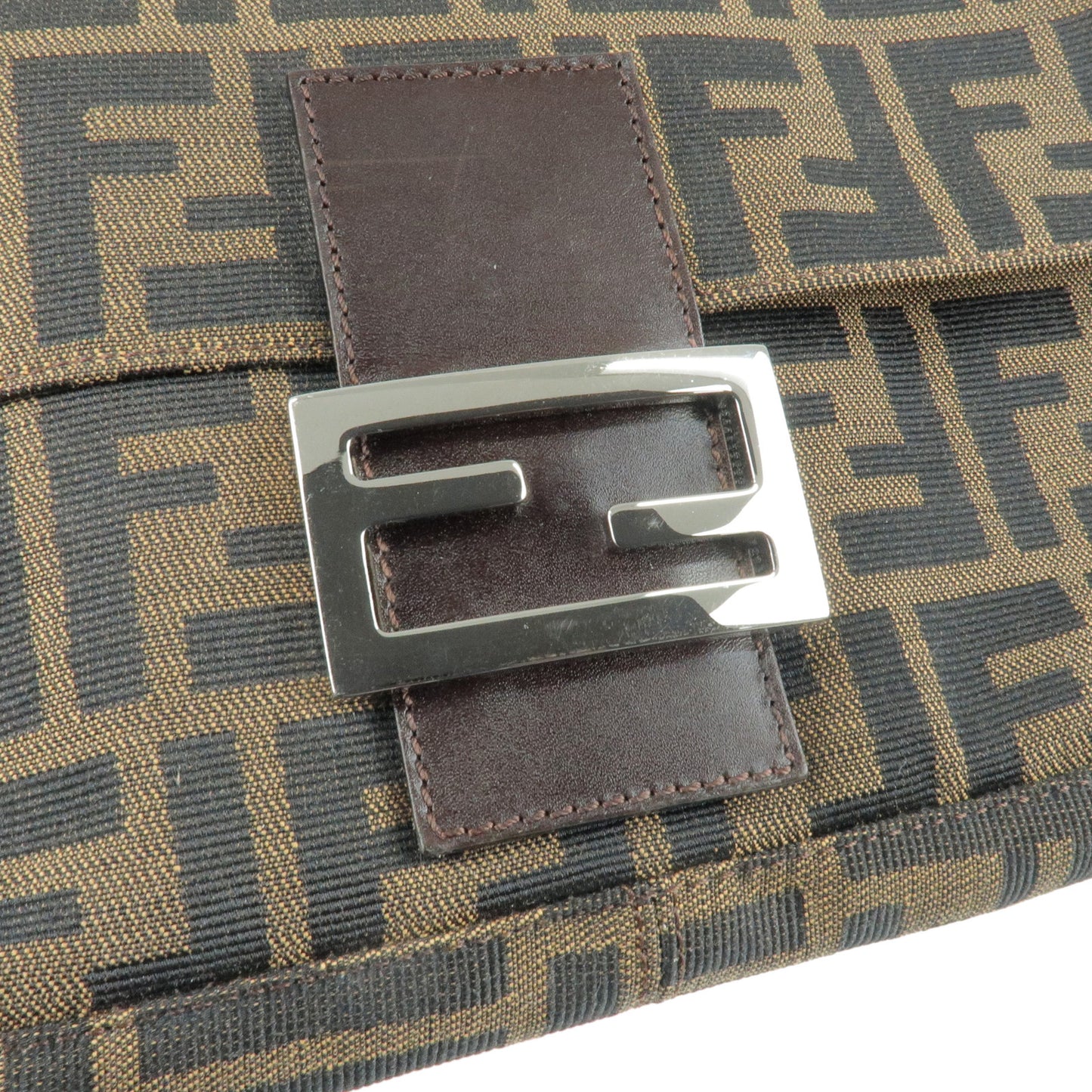 FENDI Zucca Canvas Leather Mamma Baguette Shoulder Bag Khaki 26424