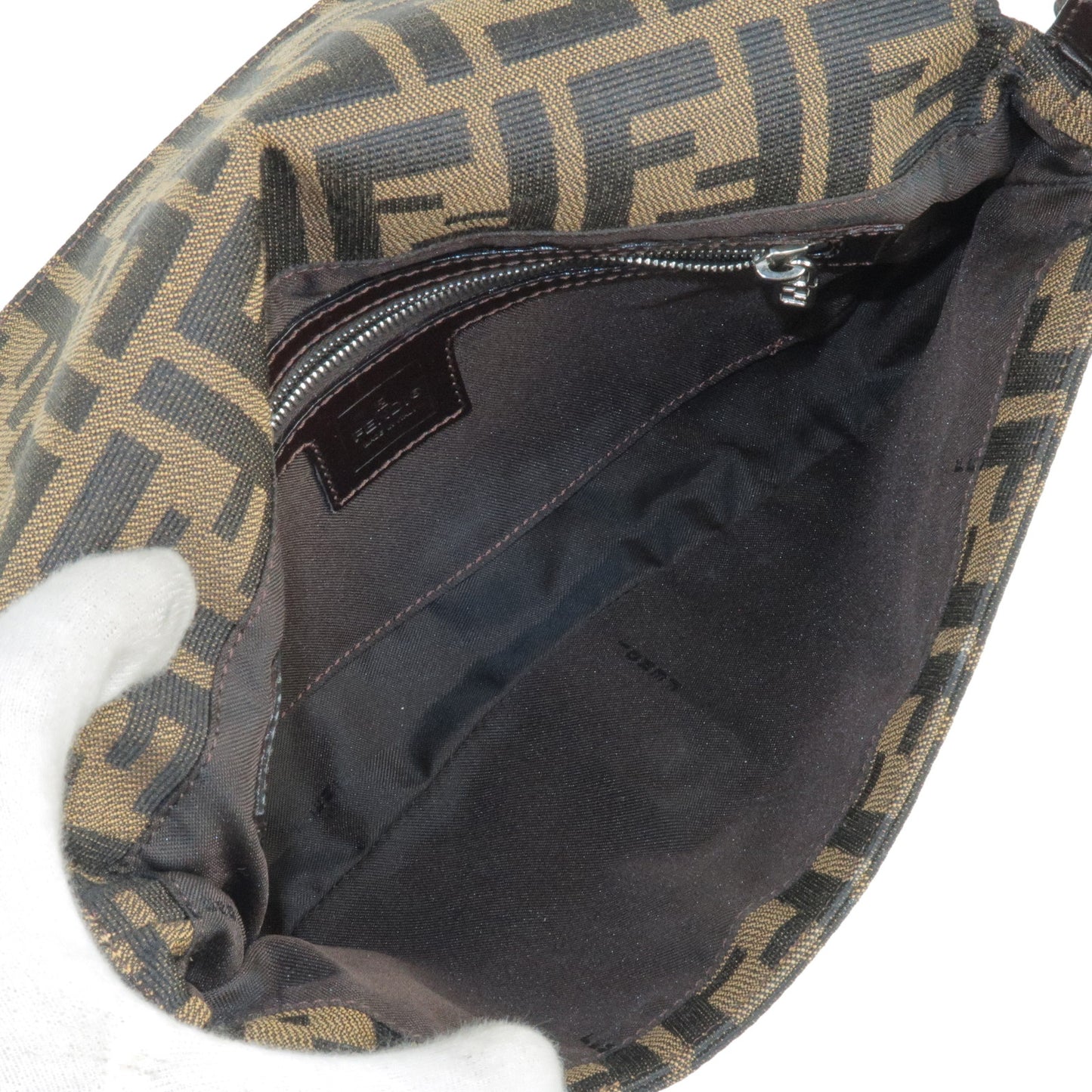 FENDI Zucca Canvas Leather Mamma Baguette Shoulder Bag Khaki 26424