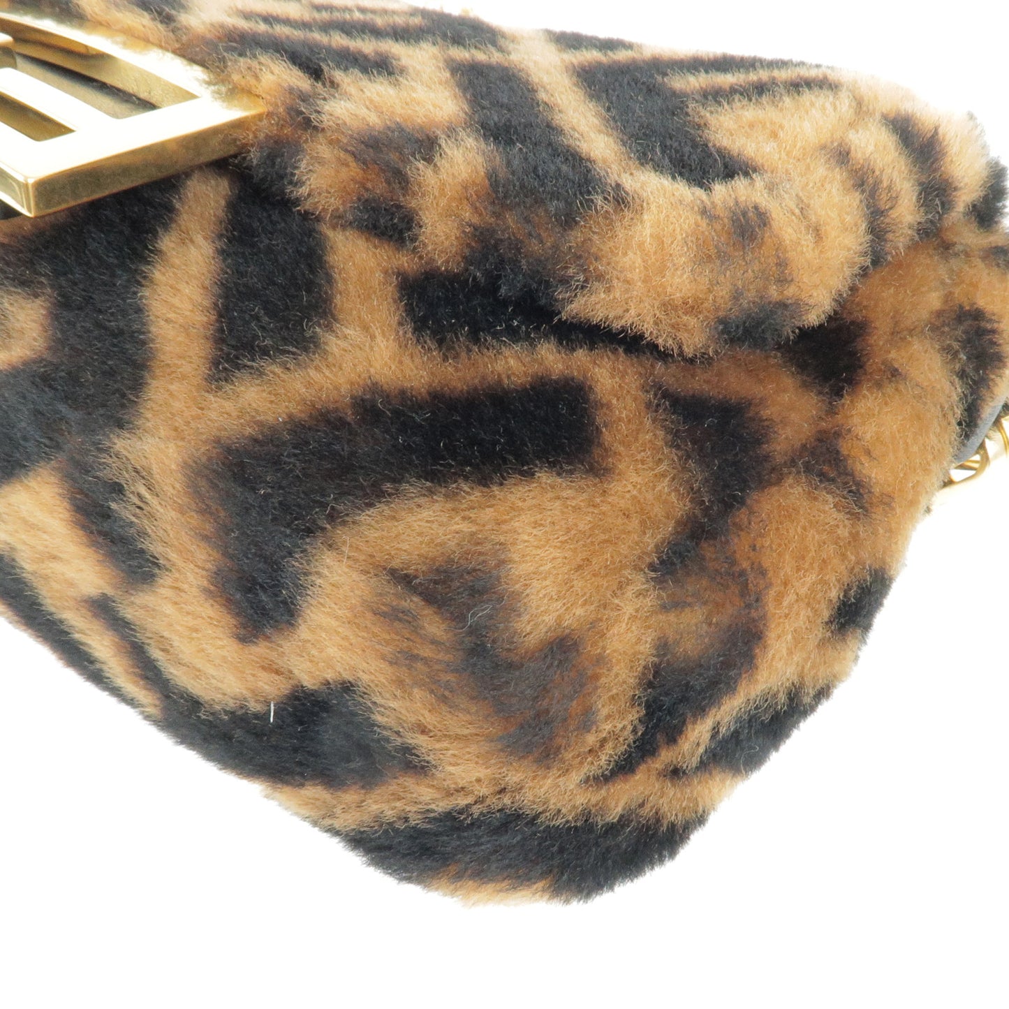 FENDI Wool Leather Baguette Mini 2Way Chain Shoulder Bag 8BS017