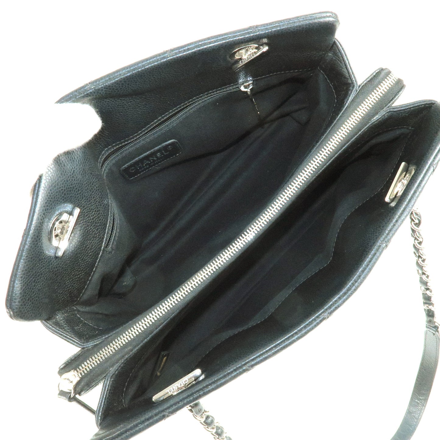 CHANEL Caviar Skin Matelasse Chain Tote Bag Black A67294