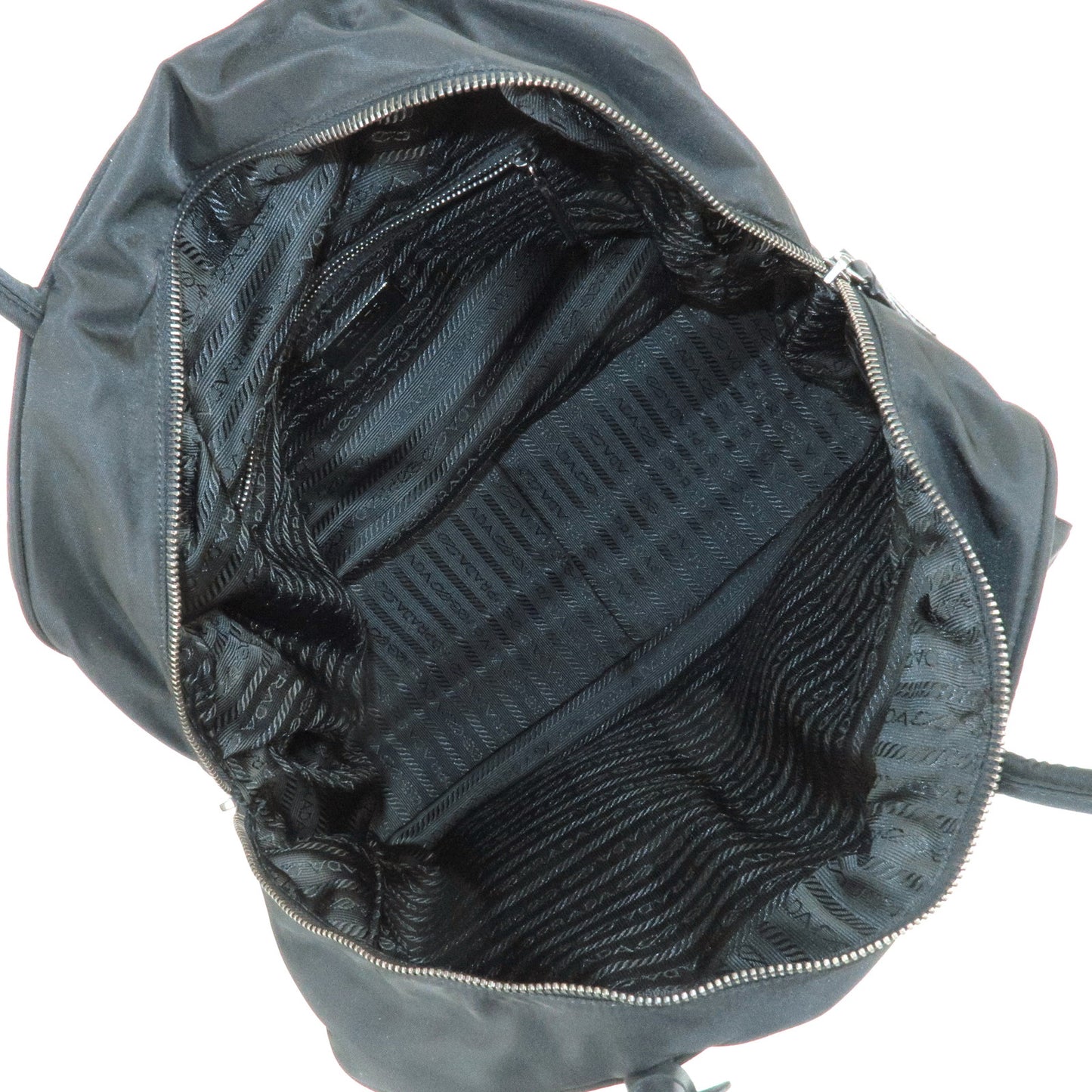 PRADA Logo Nylon Leather Hand Bag Black NERO BR0496