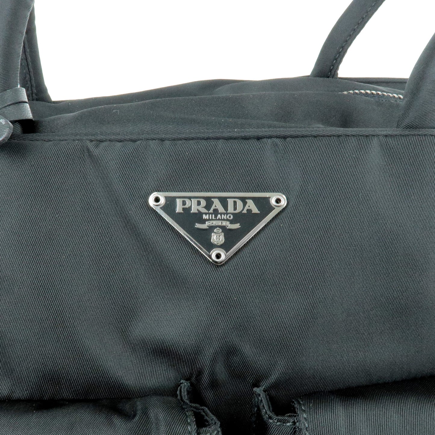 PRADA Logo Nylon Leather Hand Bag Black NERO BR0496