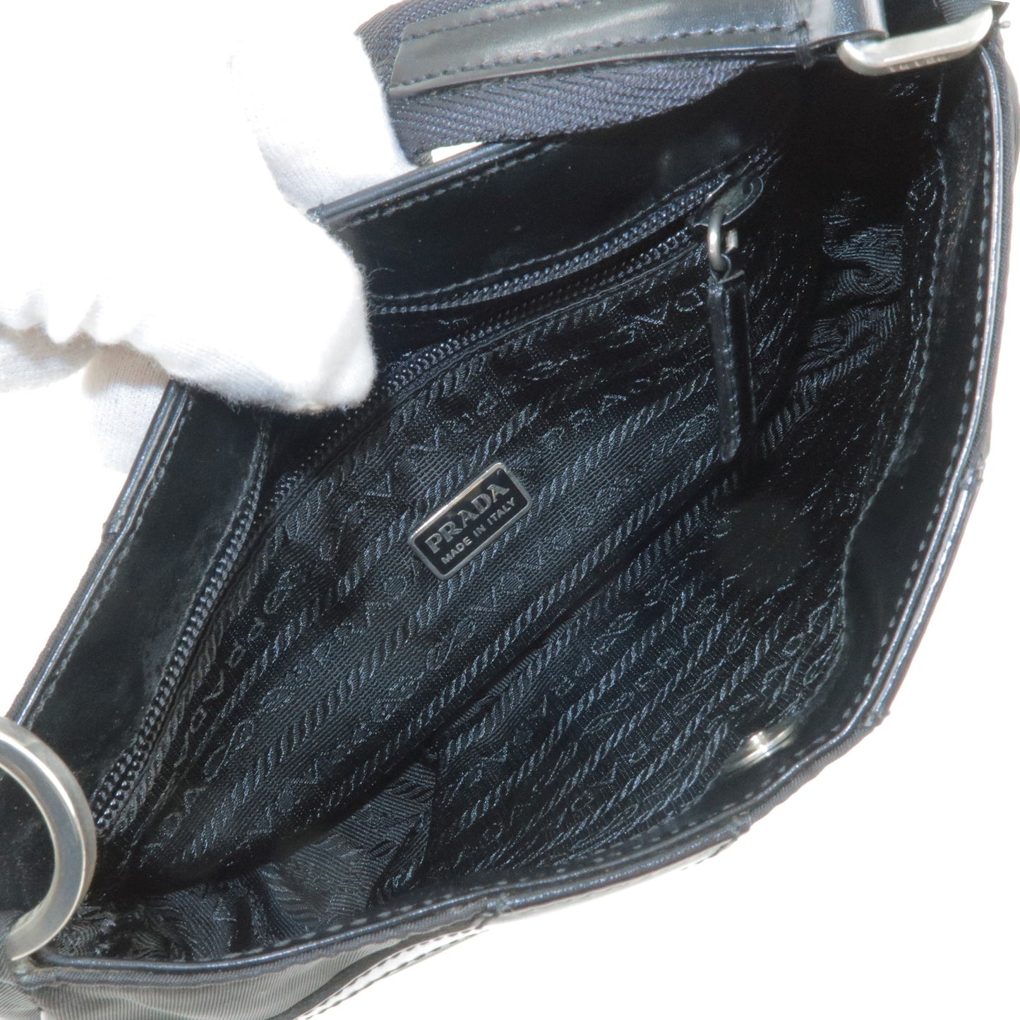 PRADA Nylon Leather Hand Bag Pouch NERO Black B10567