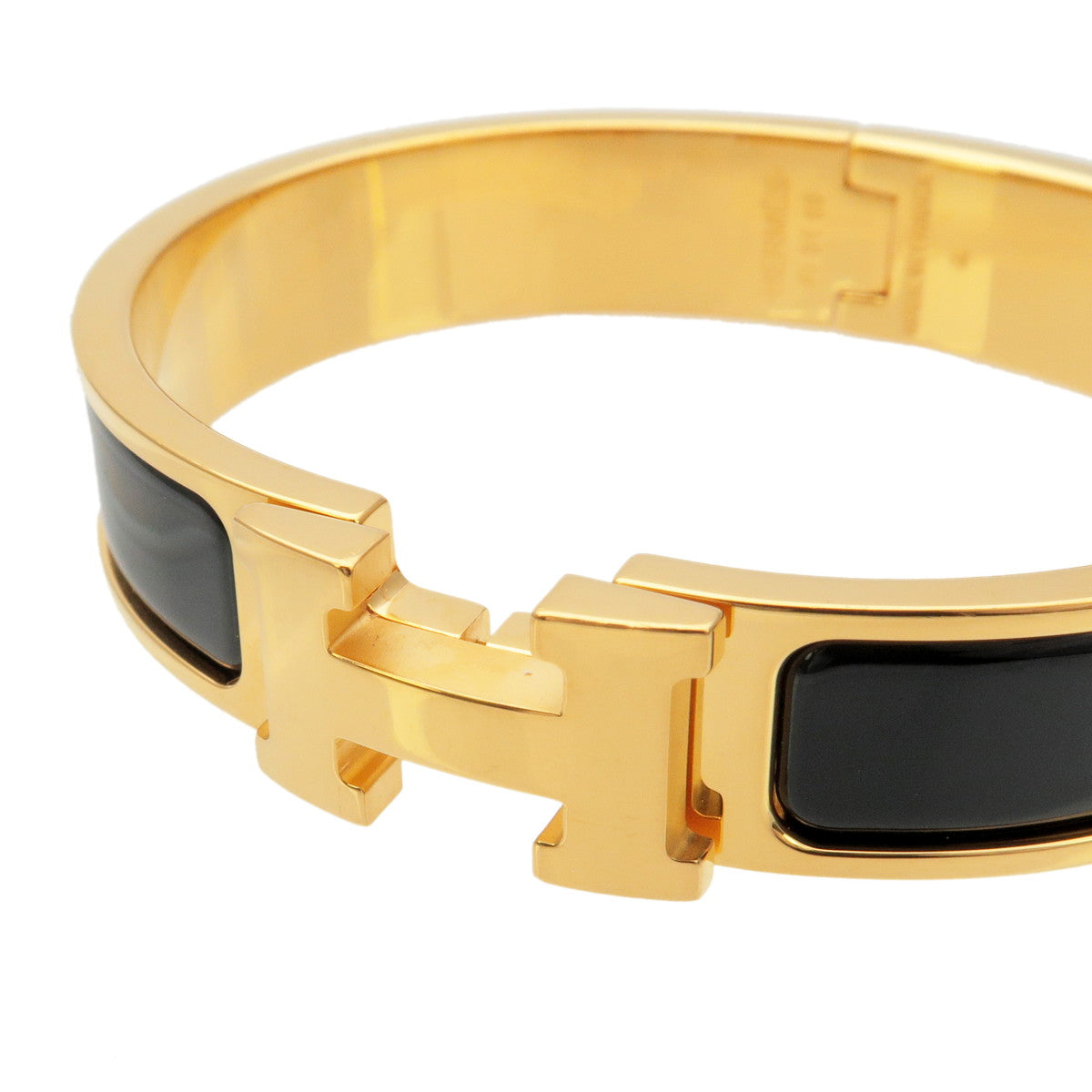 HERMES Clic Clac PM H Logo Bangle Bracelet Gold Black