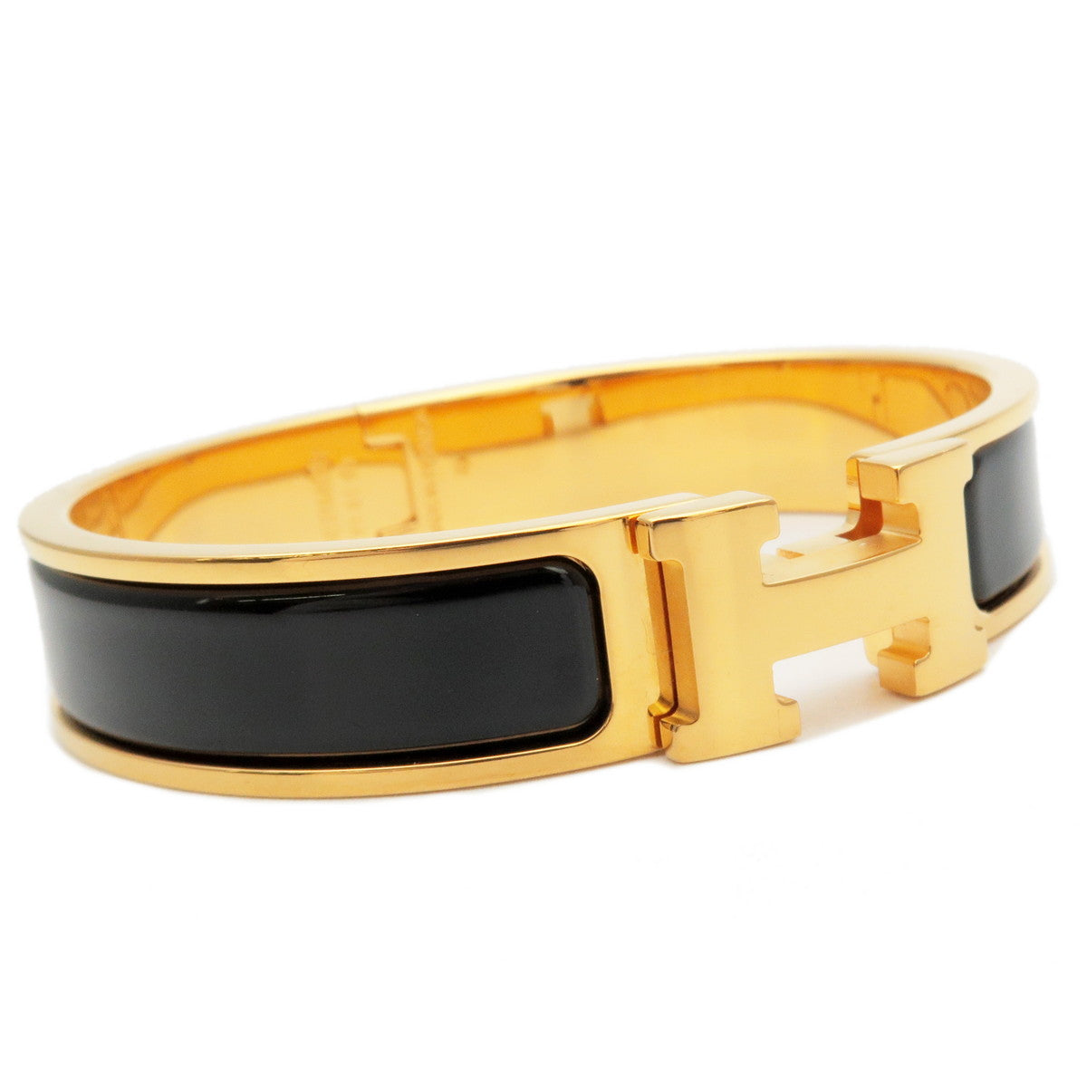 HERMES Clic Clac PM H Logo Bangle Bracelet Gold Black