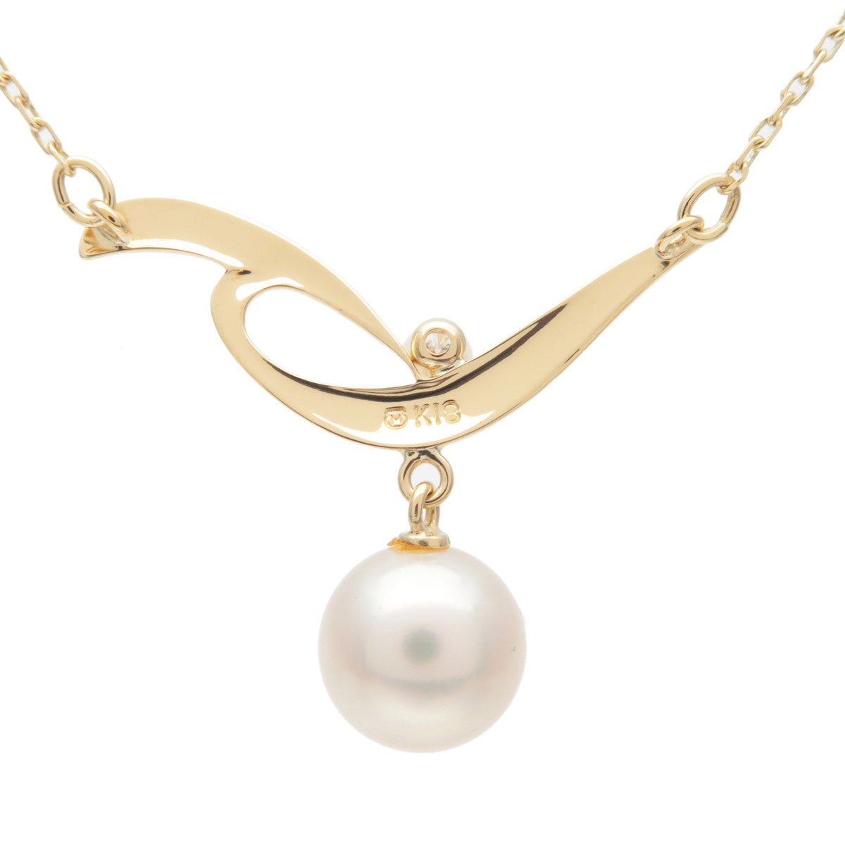 MIKIMOTO Pearl Diamond Necklace K18 750 Yellow Gold