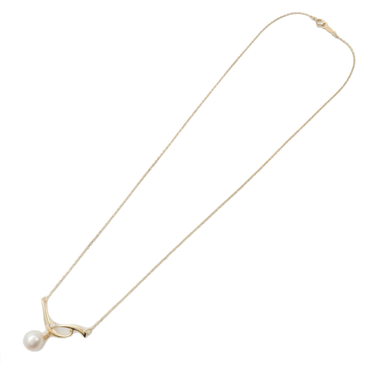 MIKIMOTO Pearl Diamond Necklace K18 750 Yellow Gold