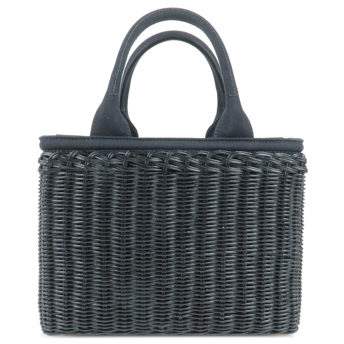 PRADA Wicker Canvas 2Way Basket Bag Hand Bag Nero Black 1BG835
