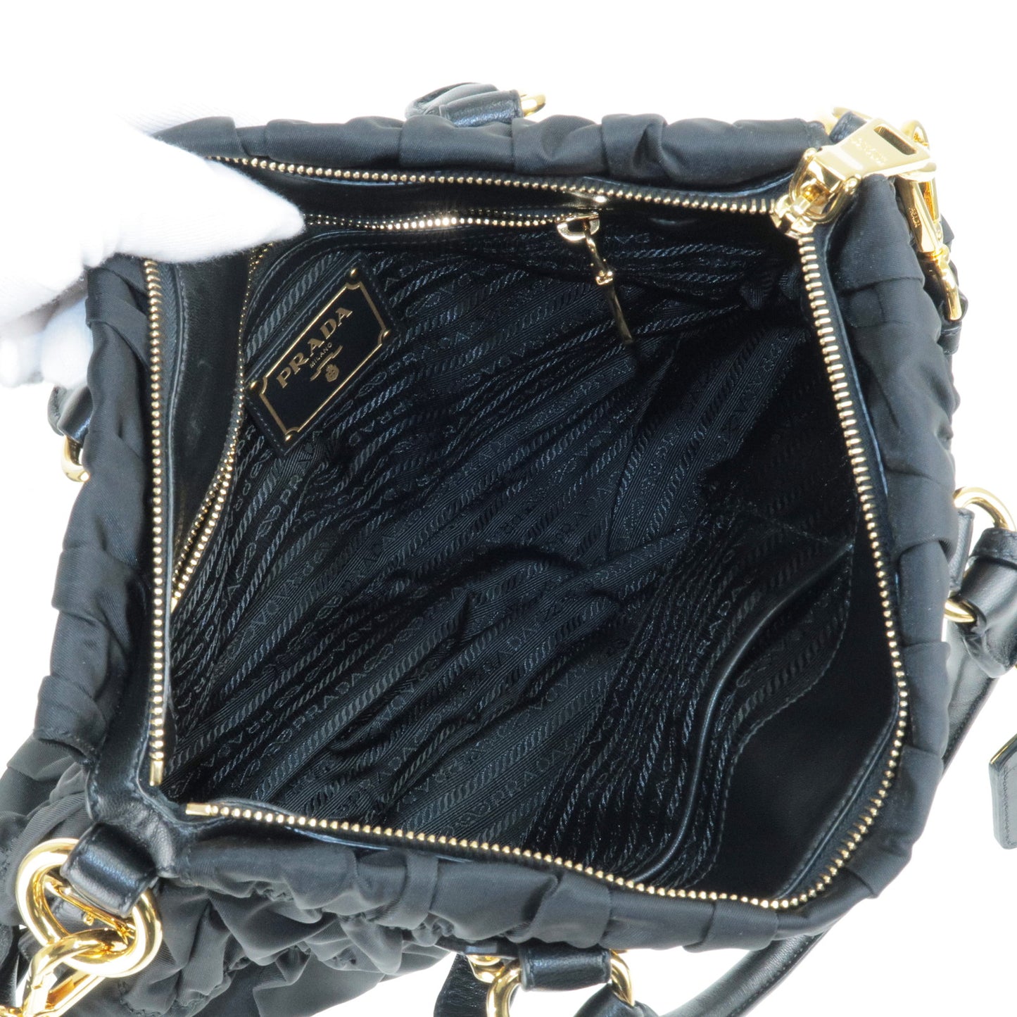 PRADA Logo Nylon Leather 2Way Bag Hand Bag Black NERO BN1407