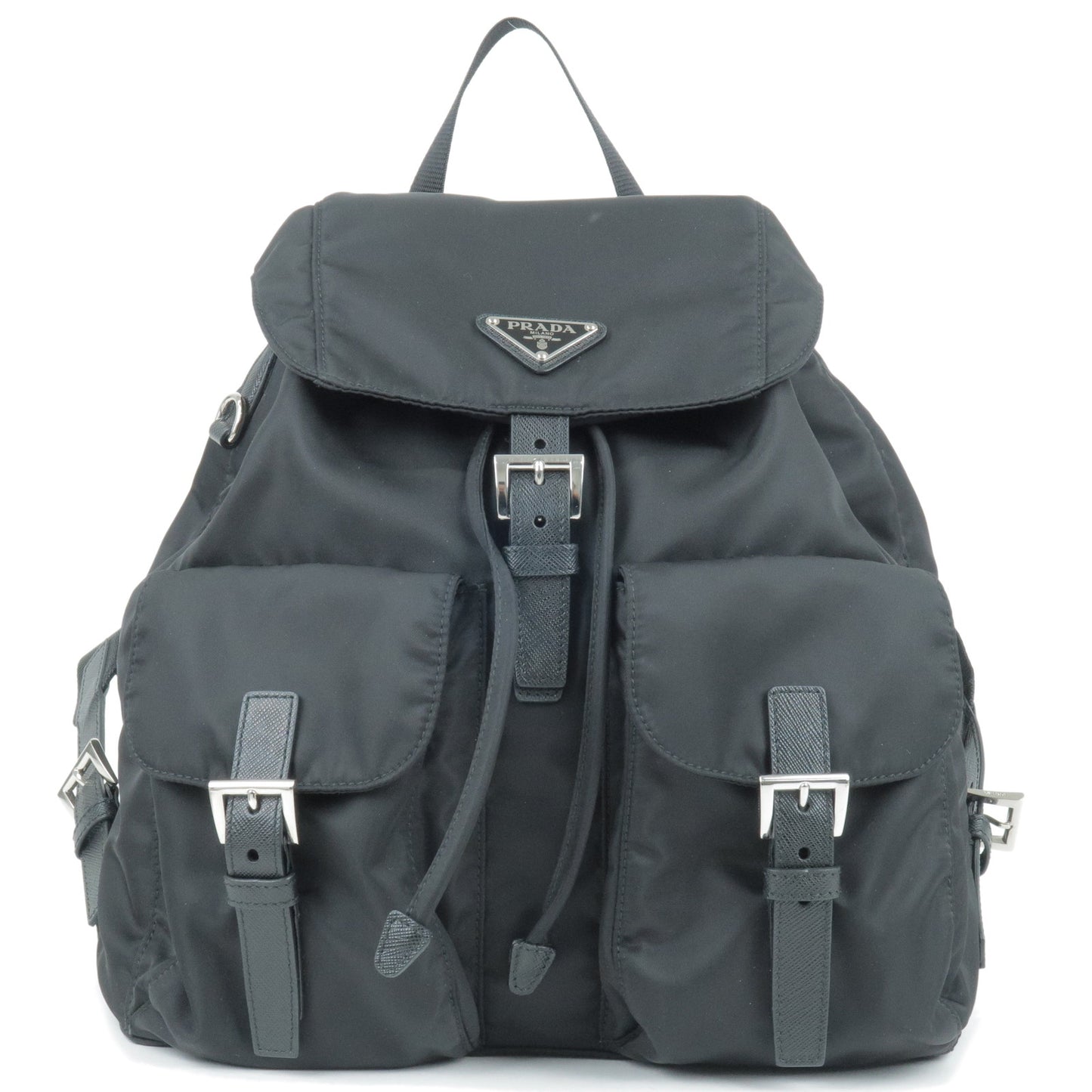PRADA-Logo-Nylon-Leather-Back-Pack-Ruck-Sack-NERO-Black-1BZ811