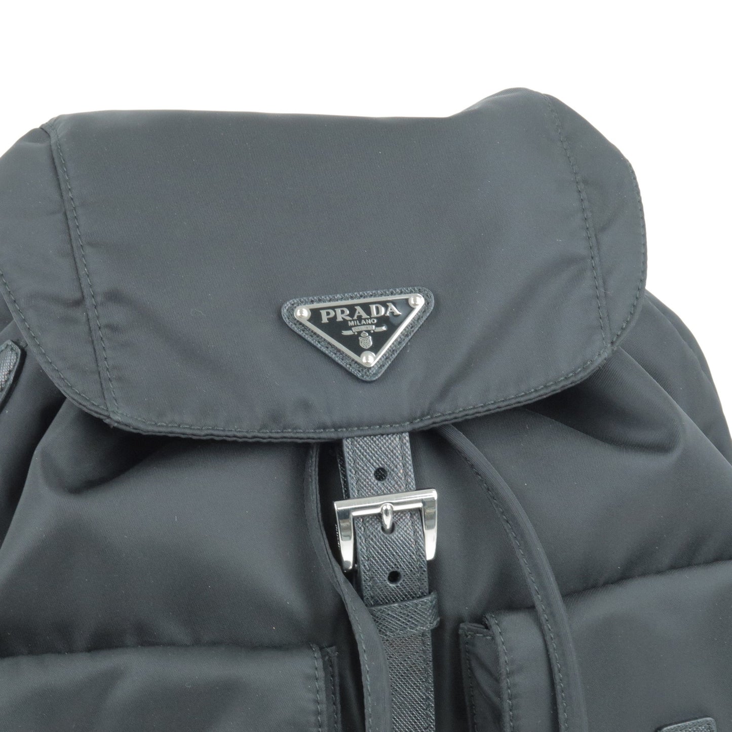 PRADA Logo Nylon Leather Back Pack Ruck Sack NERO Black 1BZ811