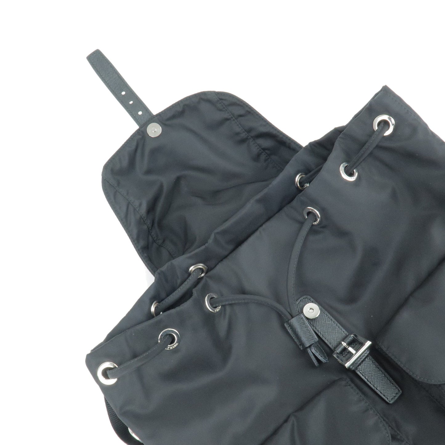PRADA Logo Nylon Leather Back Pack Ruck Sack NERO Black 1BZ811