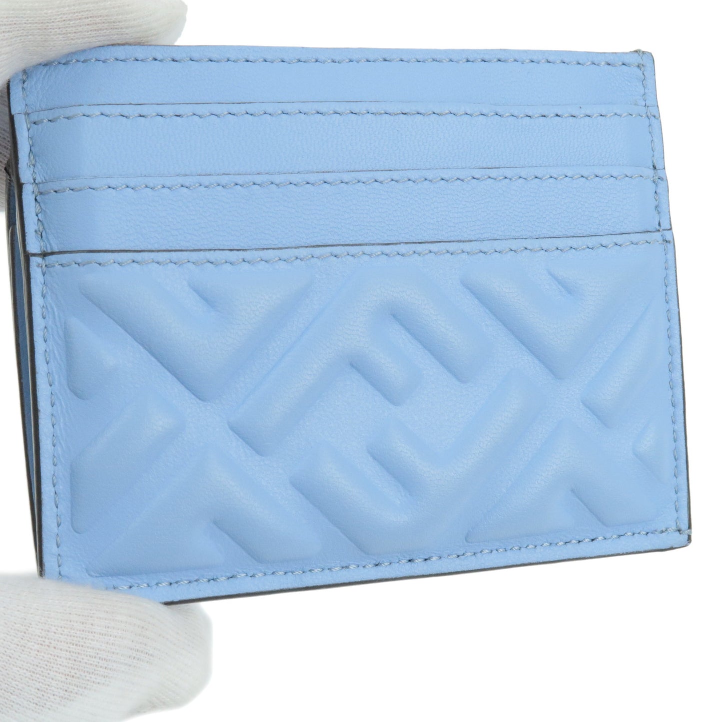 FENDI Leather Card Case Light Blue 8M0423