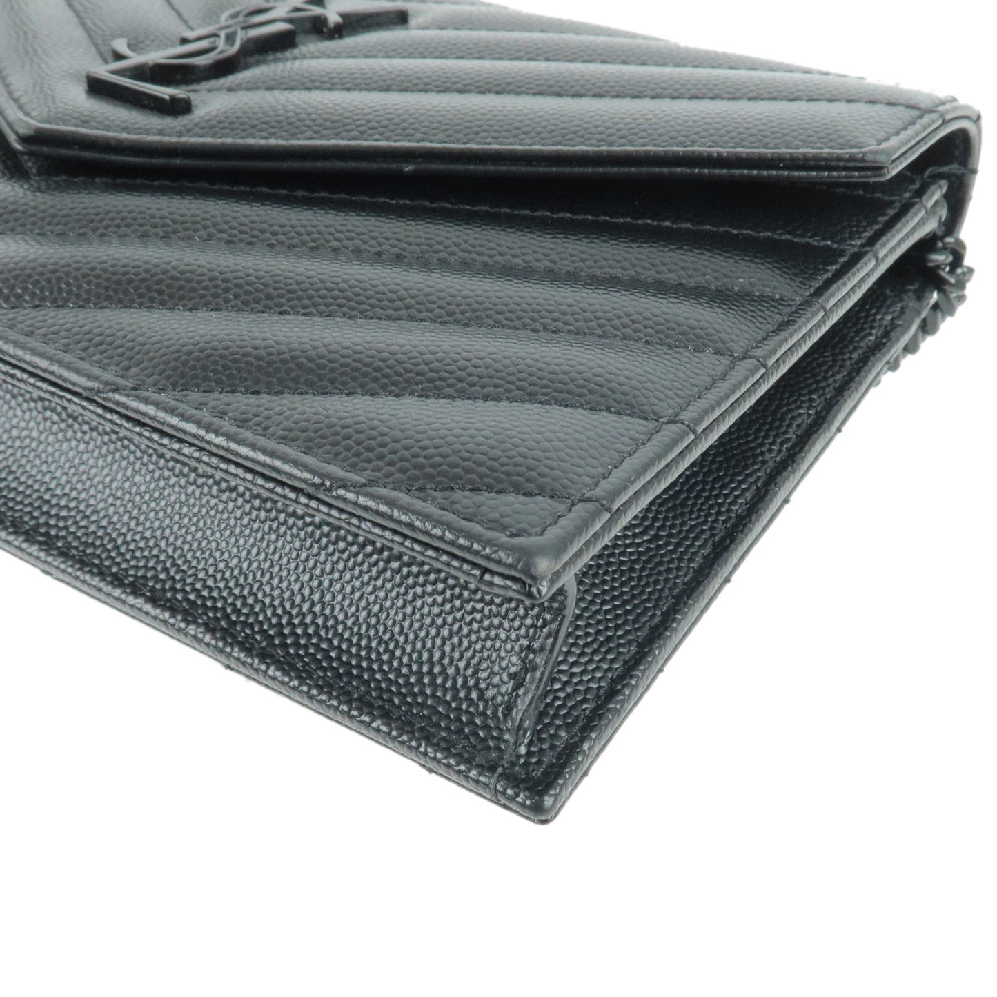 Saint Laurent PARIS Leather Chain Wallet WOC Black 393953
