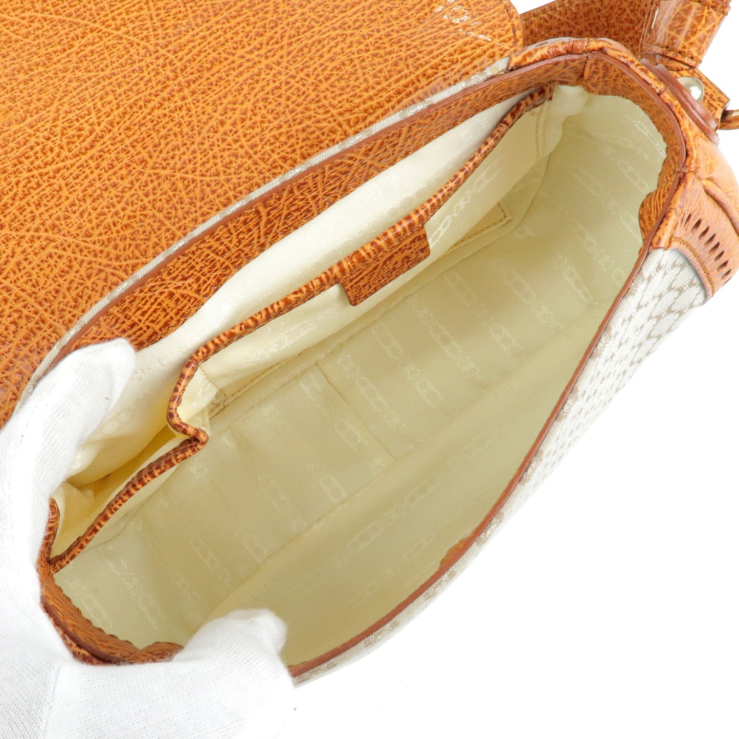 CELINE Macadam Canvas Leather Shoulder Bag Beige Brown