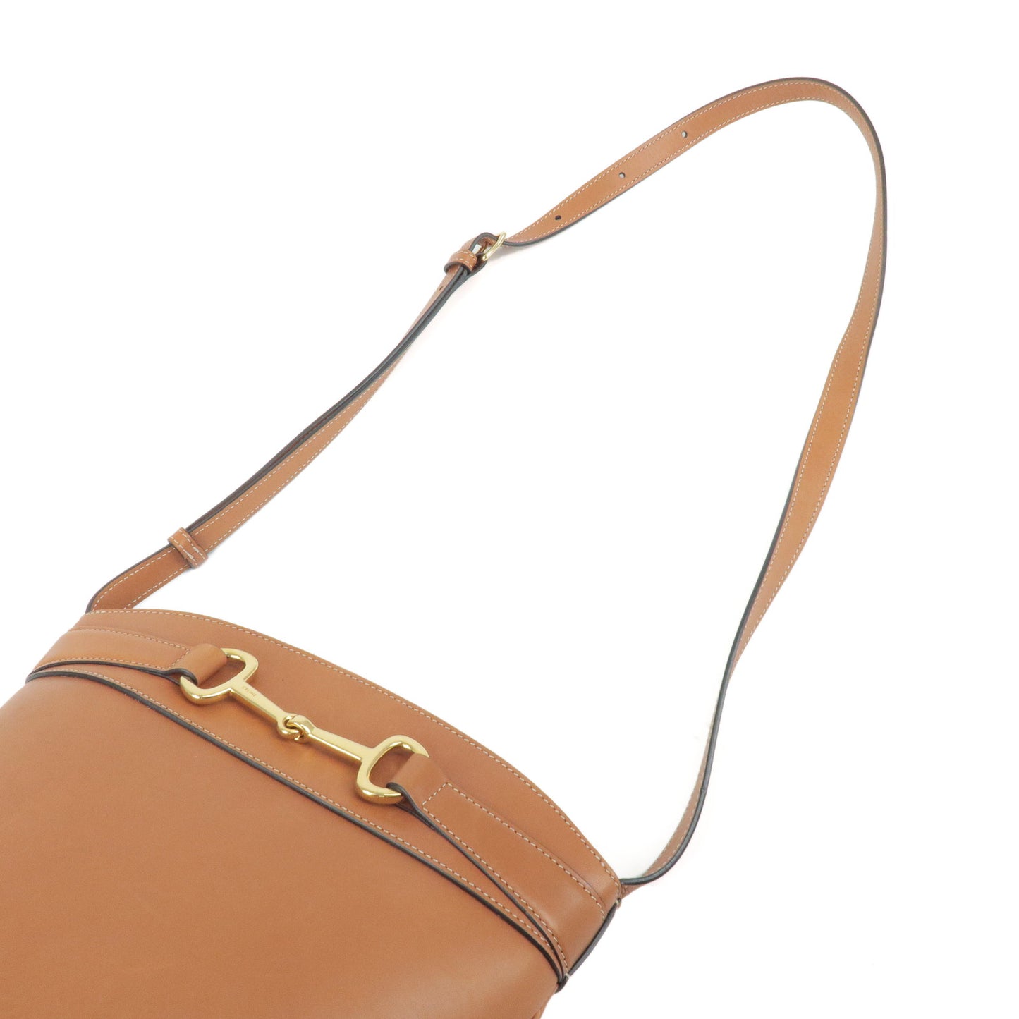 CELINE Leather Crecy Bucket Shoulder Bag Brown 192073