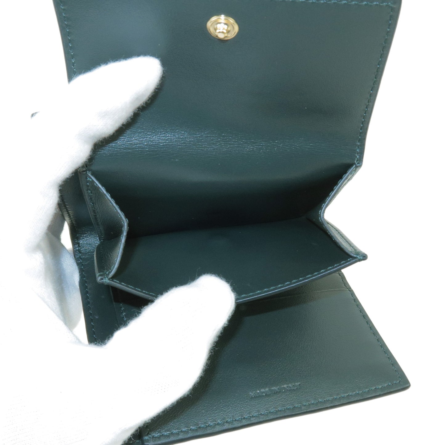 CELINE Leather Small Strap Wallet Dark Green Pink 10H263