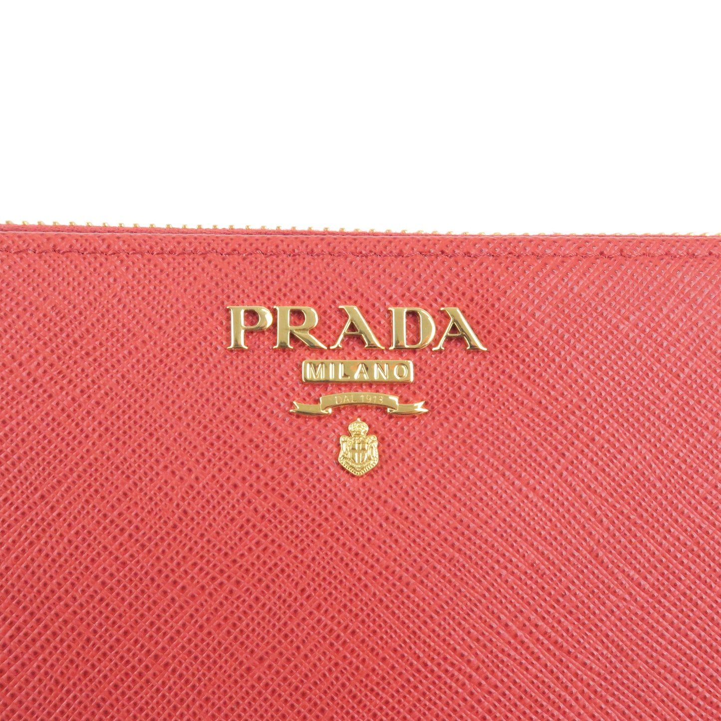 PRADA Logo Leather Round Zipper Long Wallet Red 1ML506