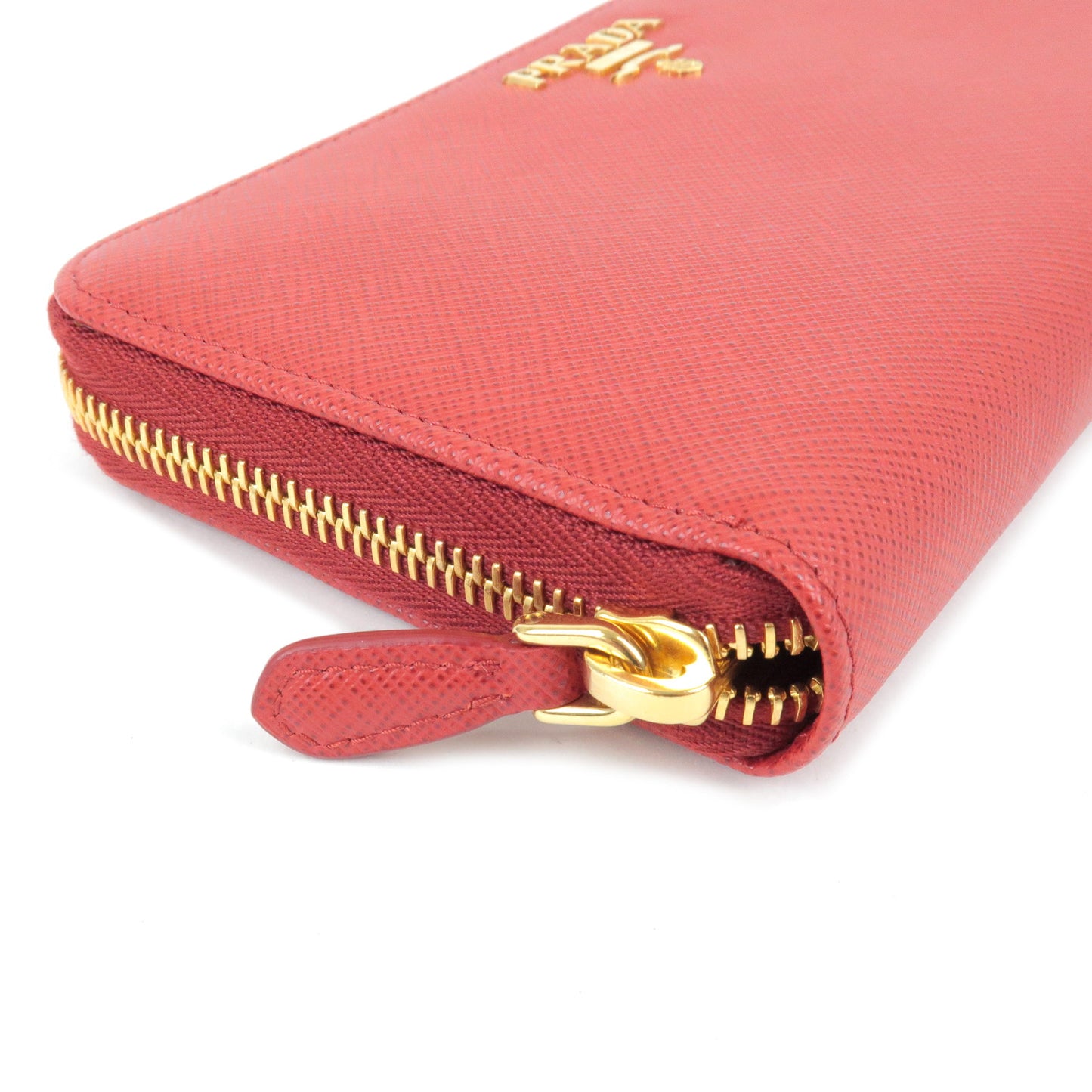 PRADA Logo Leather Round Zipper Long Wallet Red 1ML506