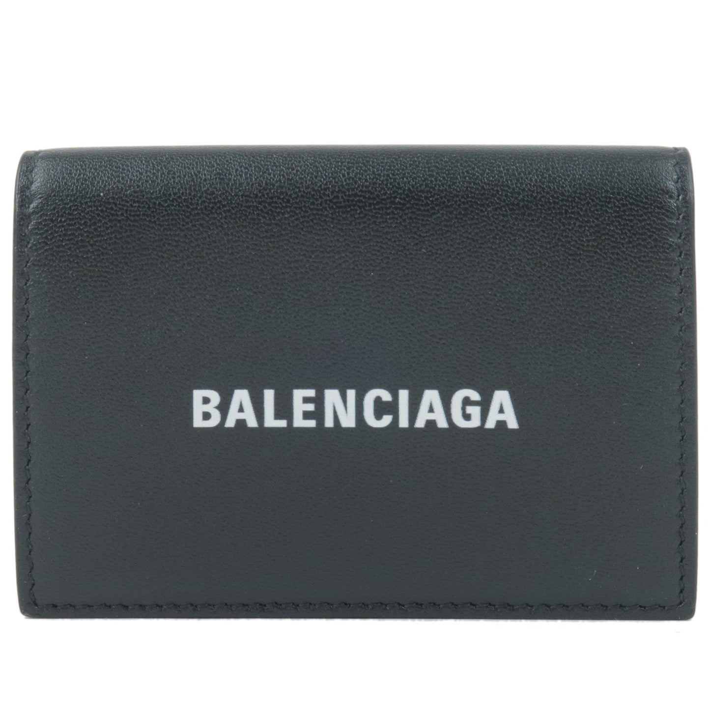 BALENCIAGA-Leather-Cash-Tri-Fold-Mini-Wallet-Black-594312