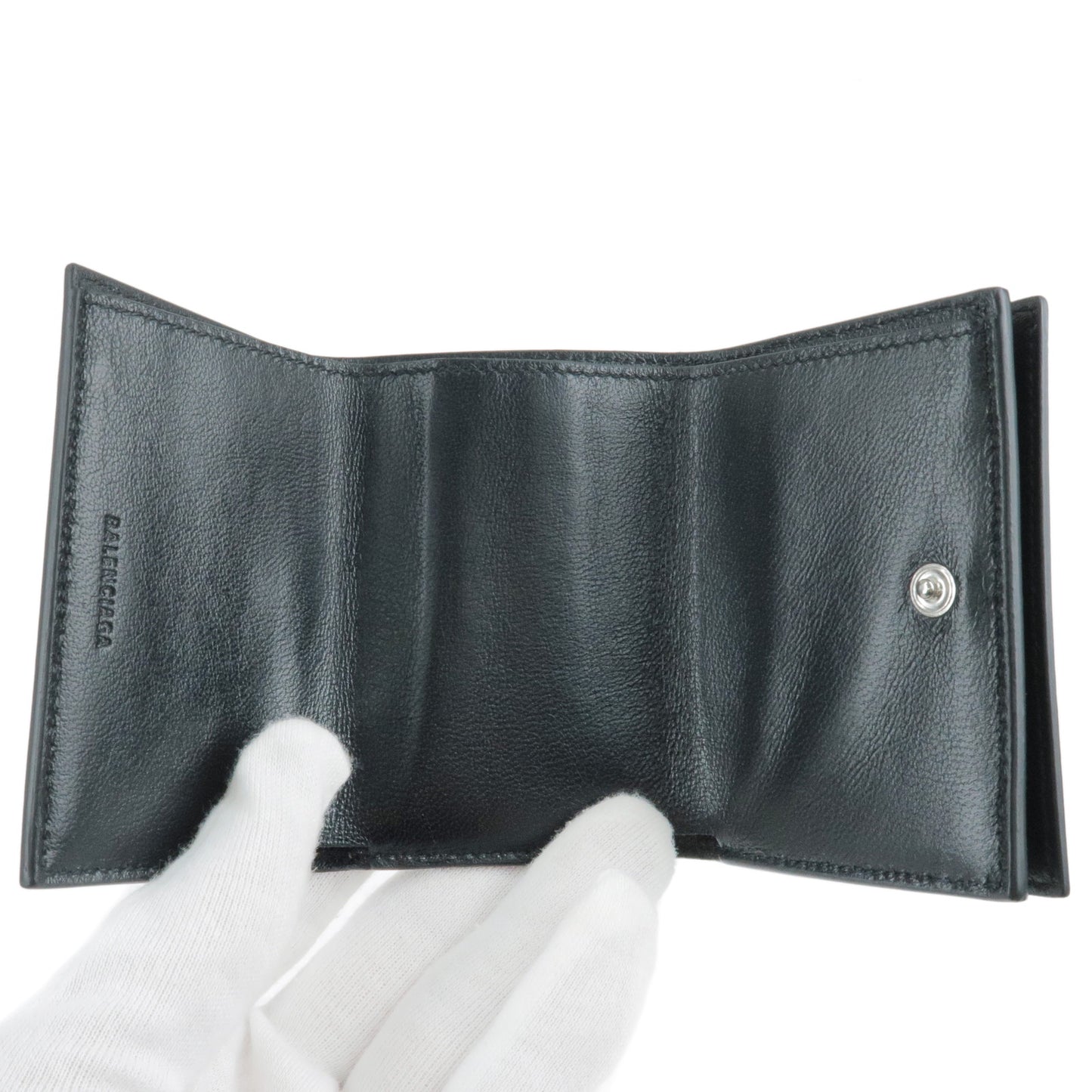 BALENCIAGA Leather Cash Tri-Fold Mini Wallet Black 594312