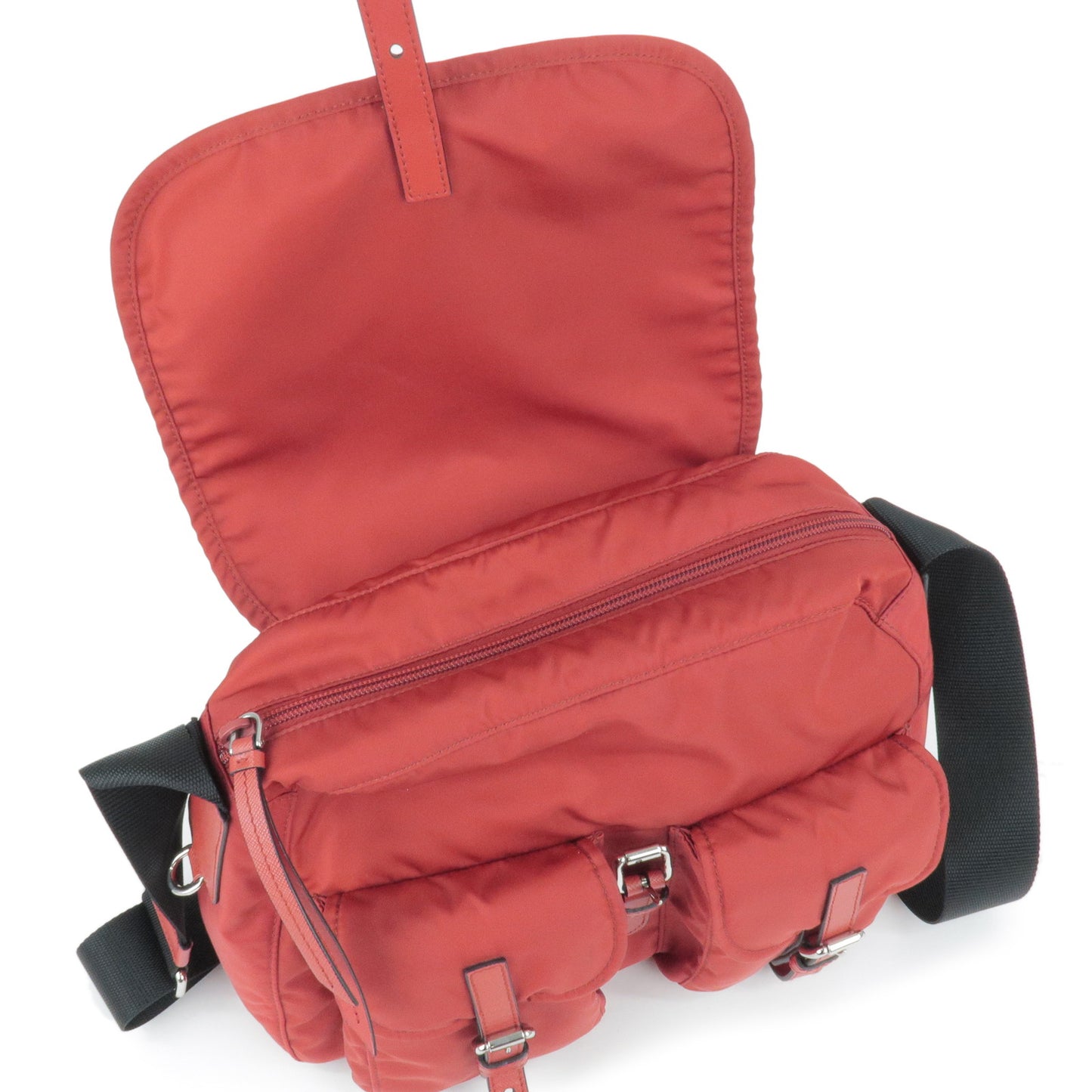 PRADA Logo Nylon Leather Shoulder Bag FUOCO Red 1BD225
