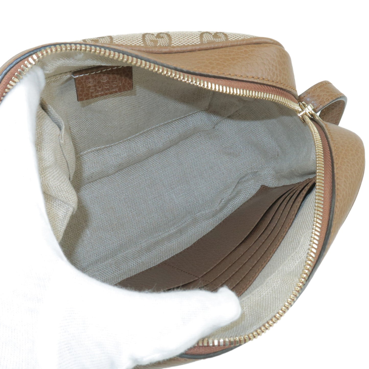 GUCCI GG Canvas Leather Shoulder Bag Beige Brown 449413