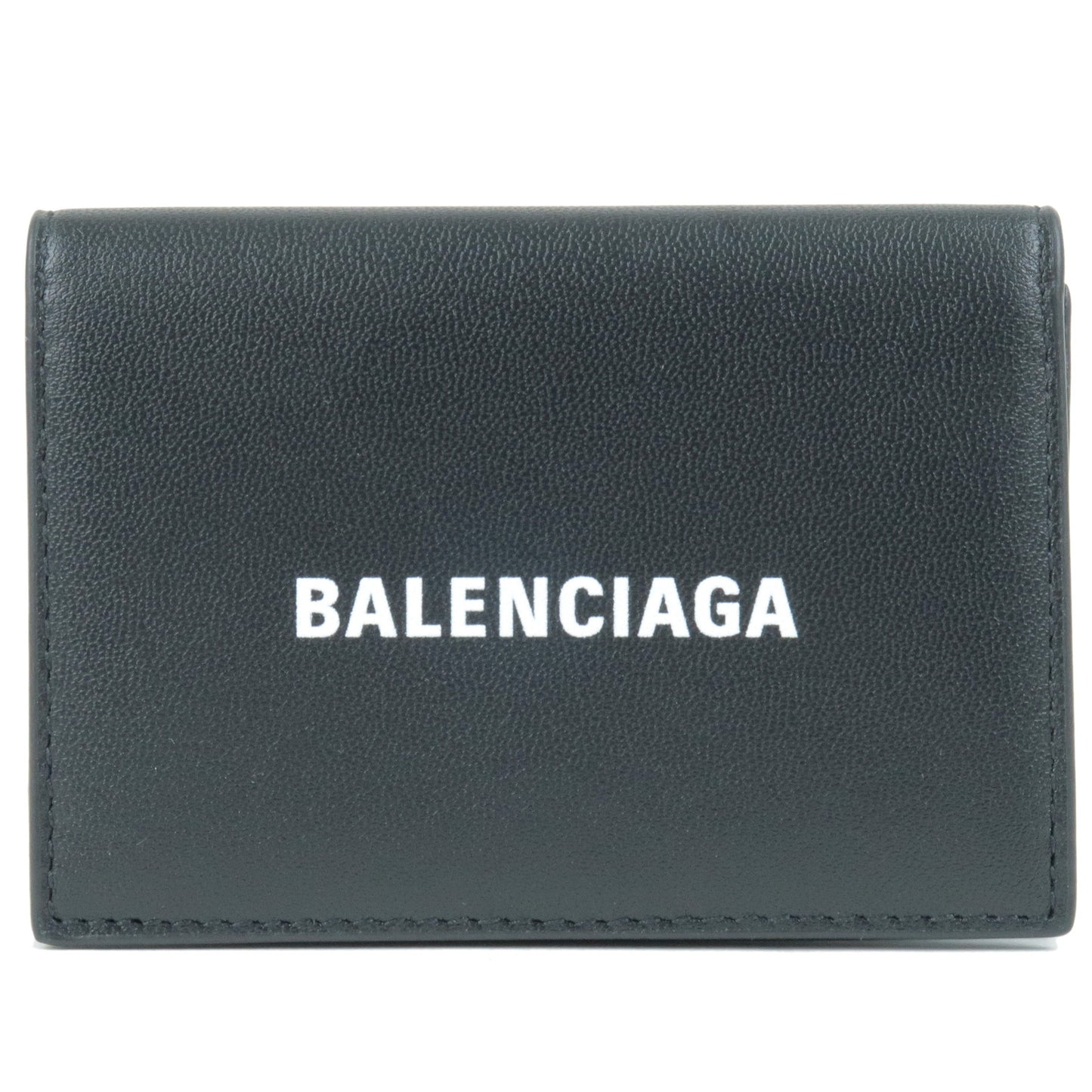 BALENCIAGA-Leather-Cash-Mini-Wallet-Tri-Fold-Wallet-Black-594312