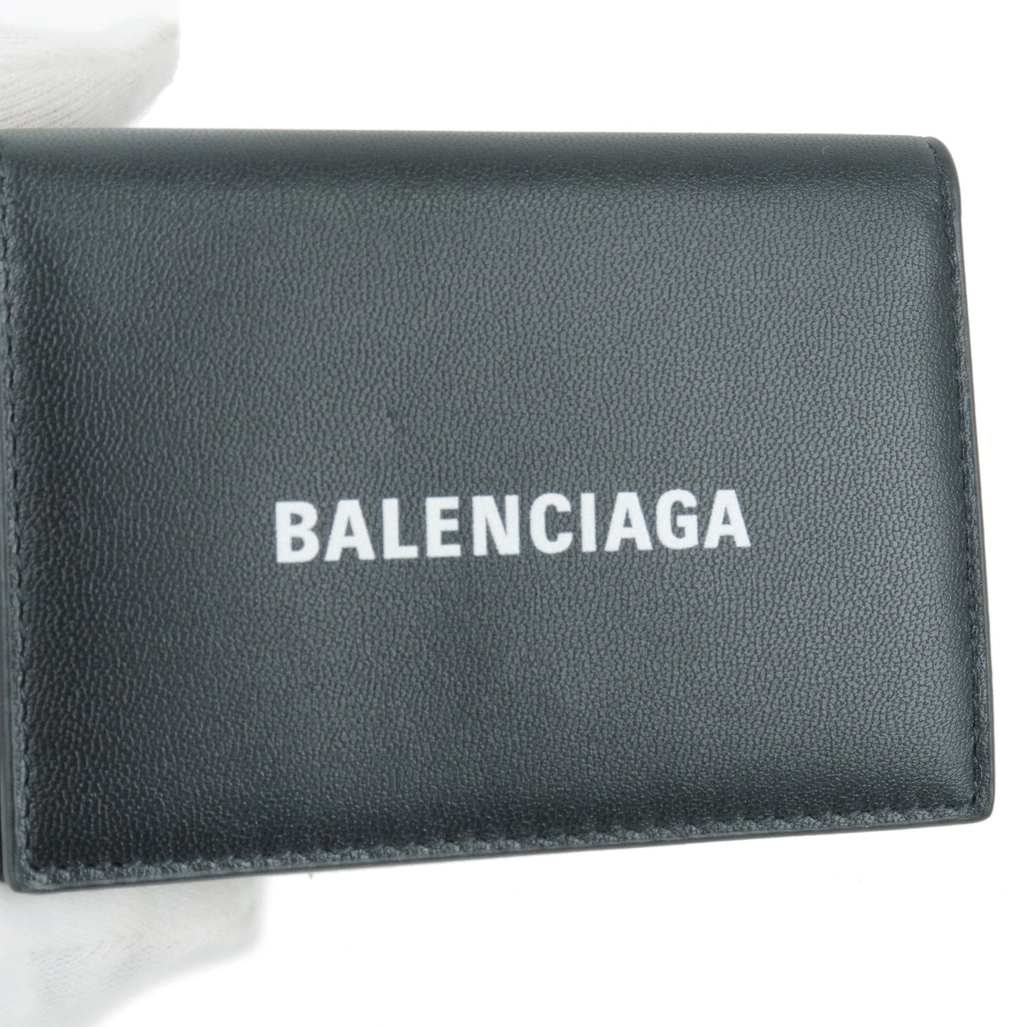 BALENCIAGA Leather Cash Mini Wallet Tri-Fold Wallet Black 594312