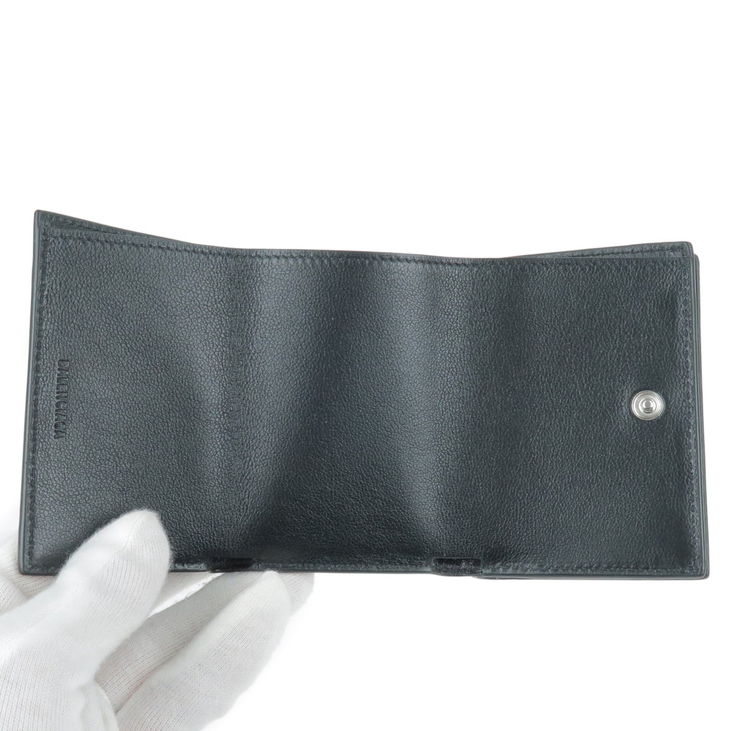 BALENCIAGA Leather Cash Mini Wallet Tri-Fold Wallet Black 594312