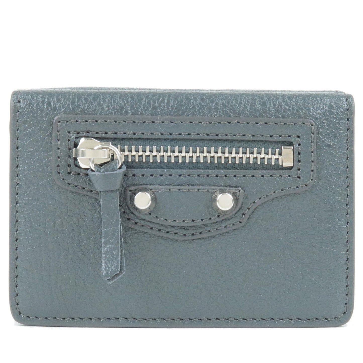 BALENCIAGA-Leather-Classic-Mini-Tri-Fold-Wallet-Gray-477455