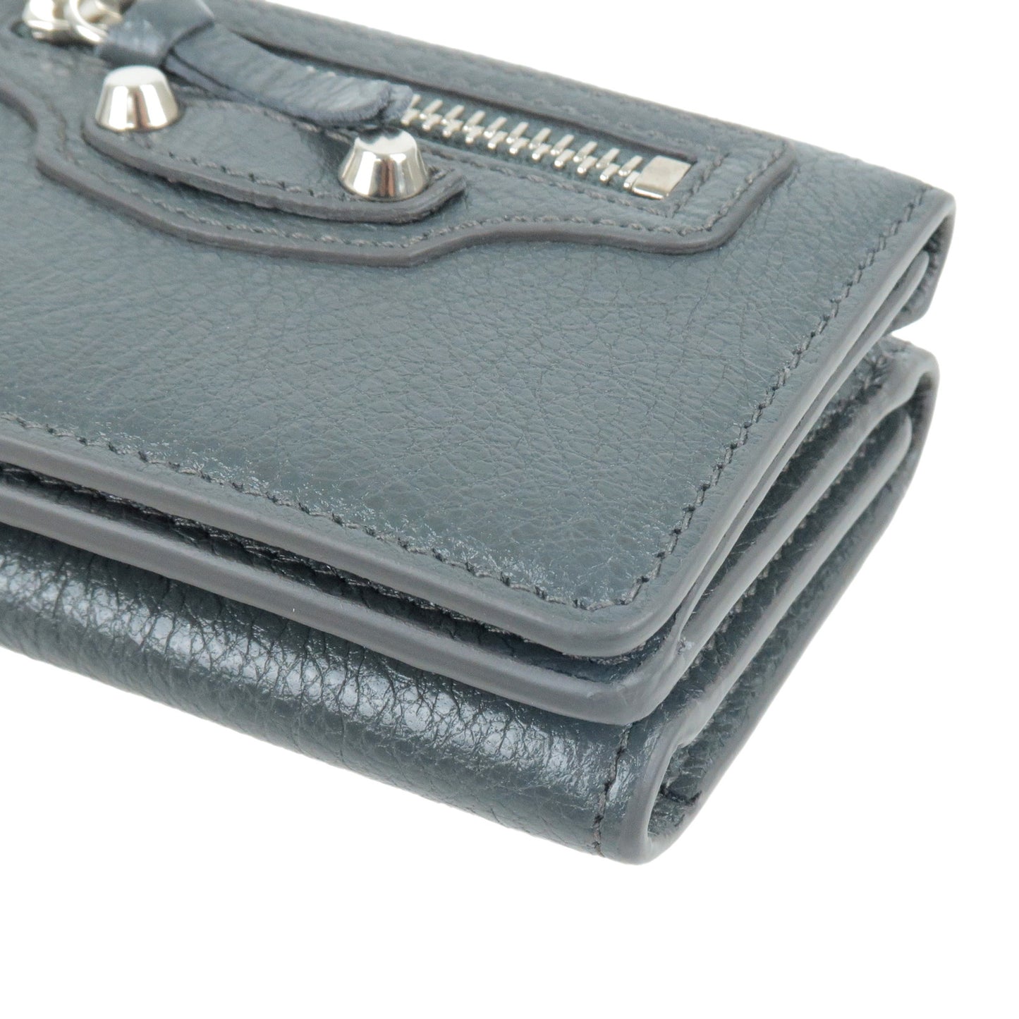 BALENCIAGA Leather Classic Mini Tri-Fold Wallet Gray 477455