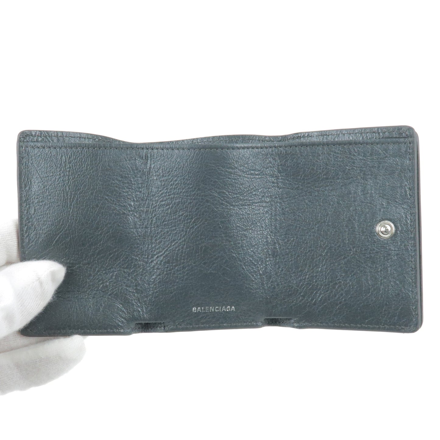 BALENCIAGA Leather Classic Mini Tri-Fold Wallet Gray 477455