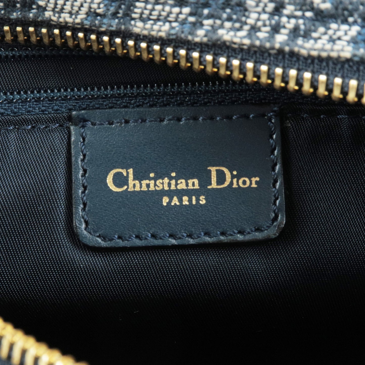 Christian Dior Trotter Logo Canvas Leather Boston Bag Navy