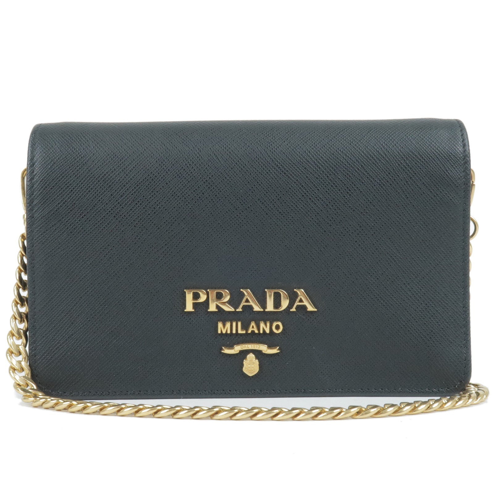 PRADA-Leather-Chain-Wallet-WOC-Nero-Black-1BP006