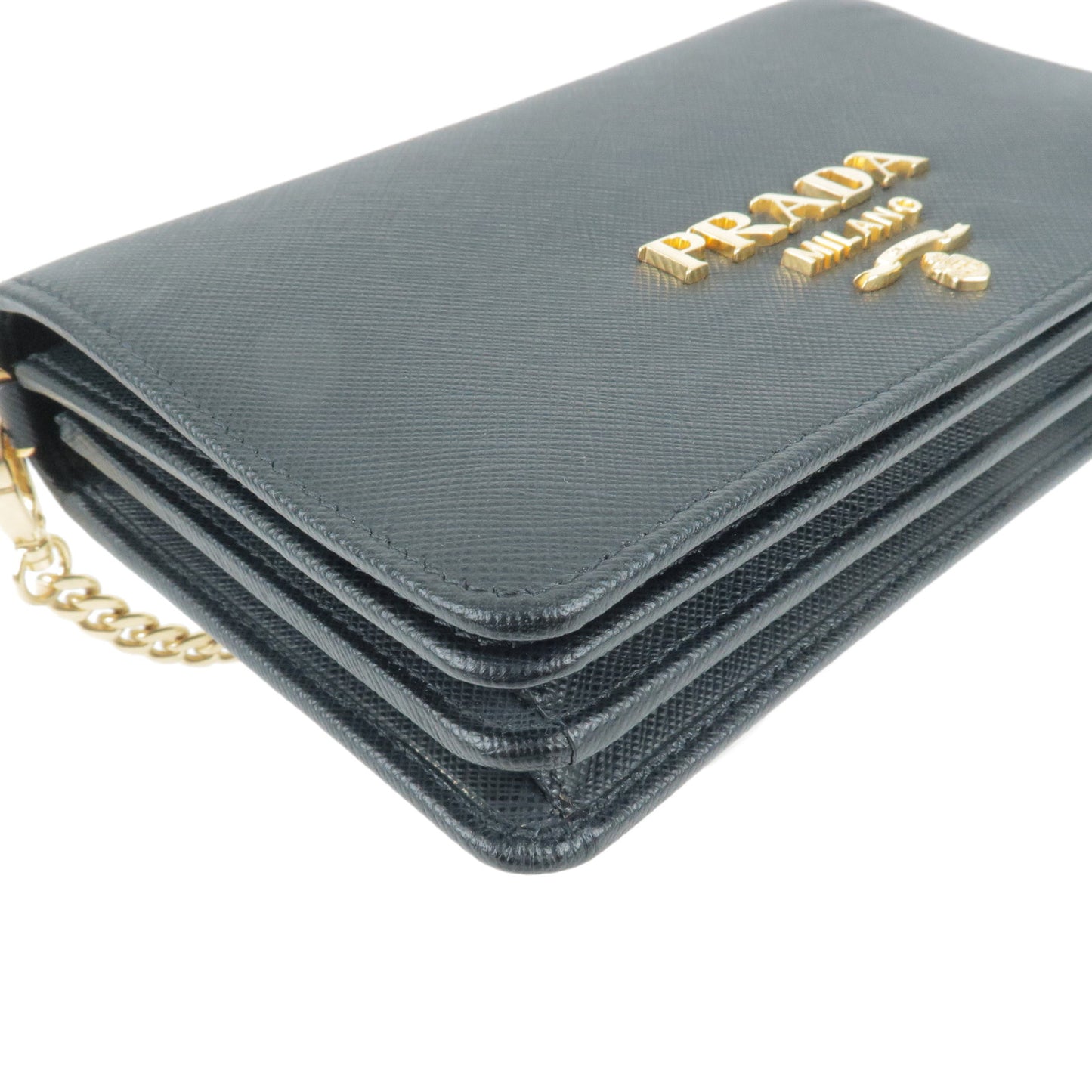 PRADA Leather Chain Wallet WOC Nero Black 1BP006