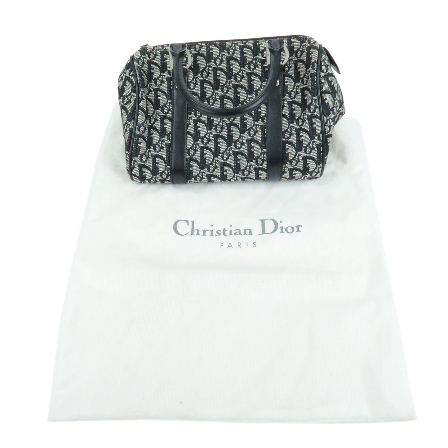 Christian Dior Trotter Canvas Leather Boston Bag Black