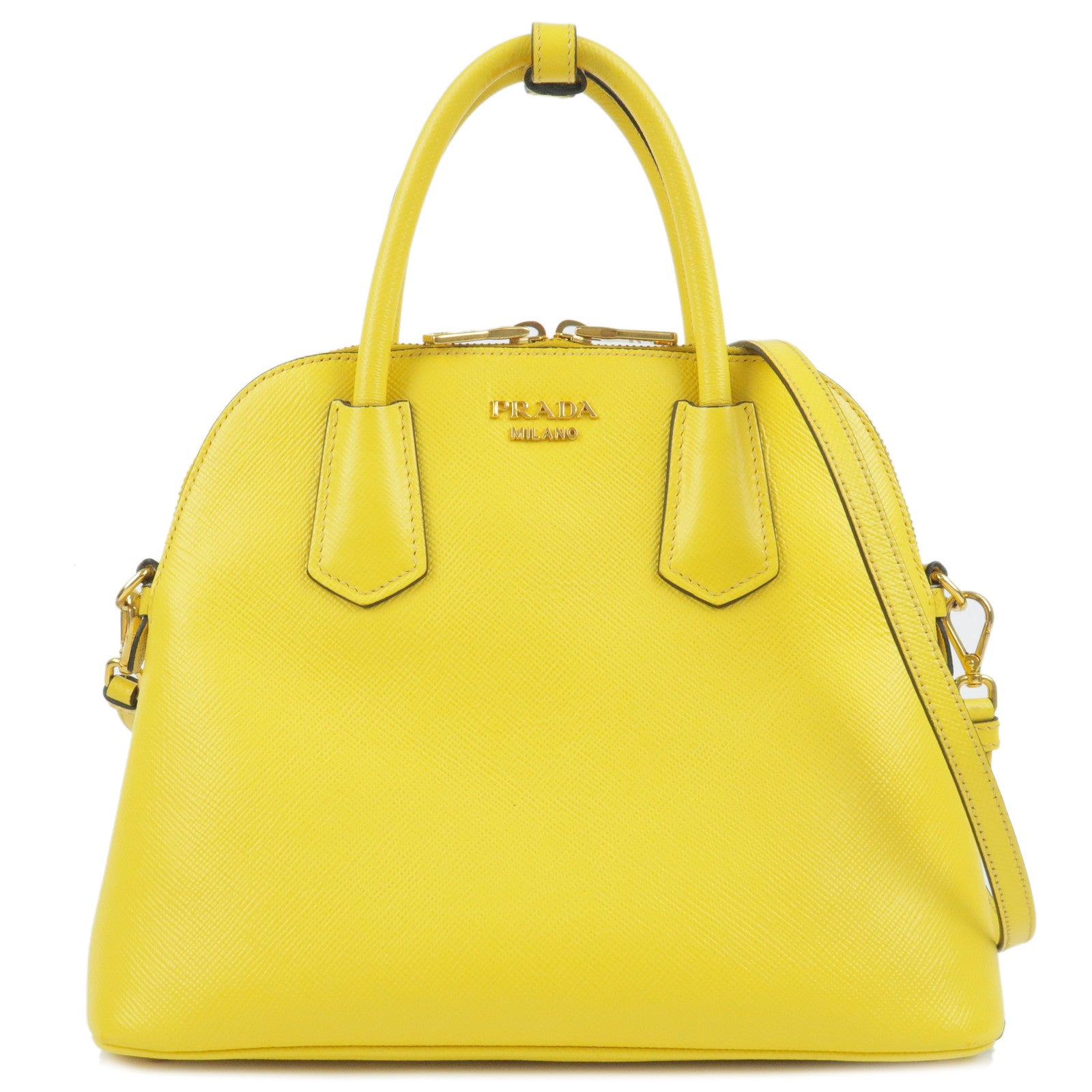 PRADA-Leather-2Way-Hand-Bag-Shoulder-Bag-Yellow-BL0907