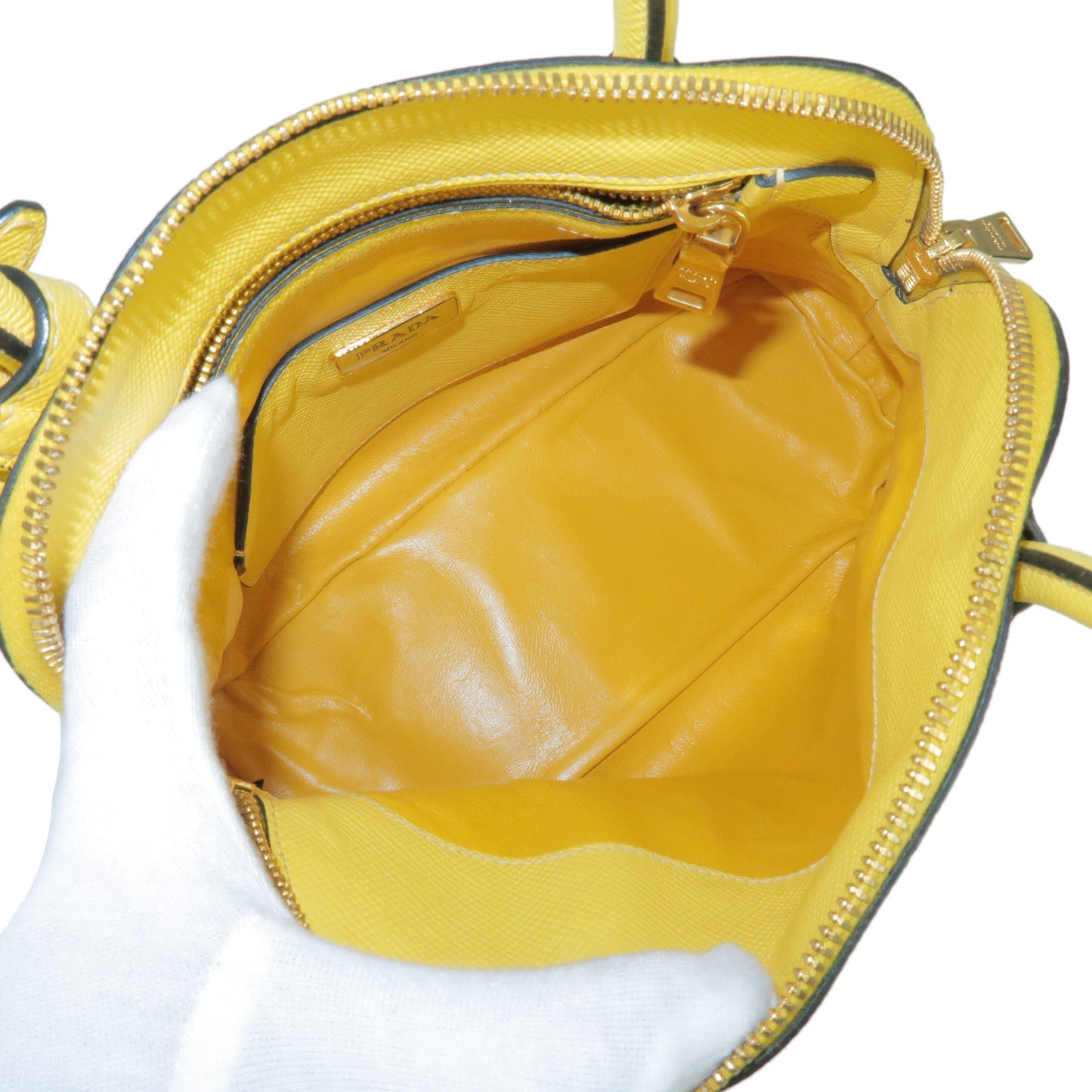 PRADA Leather 2Way Hand Bag Shoulder Bag Yellow BL0907