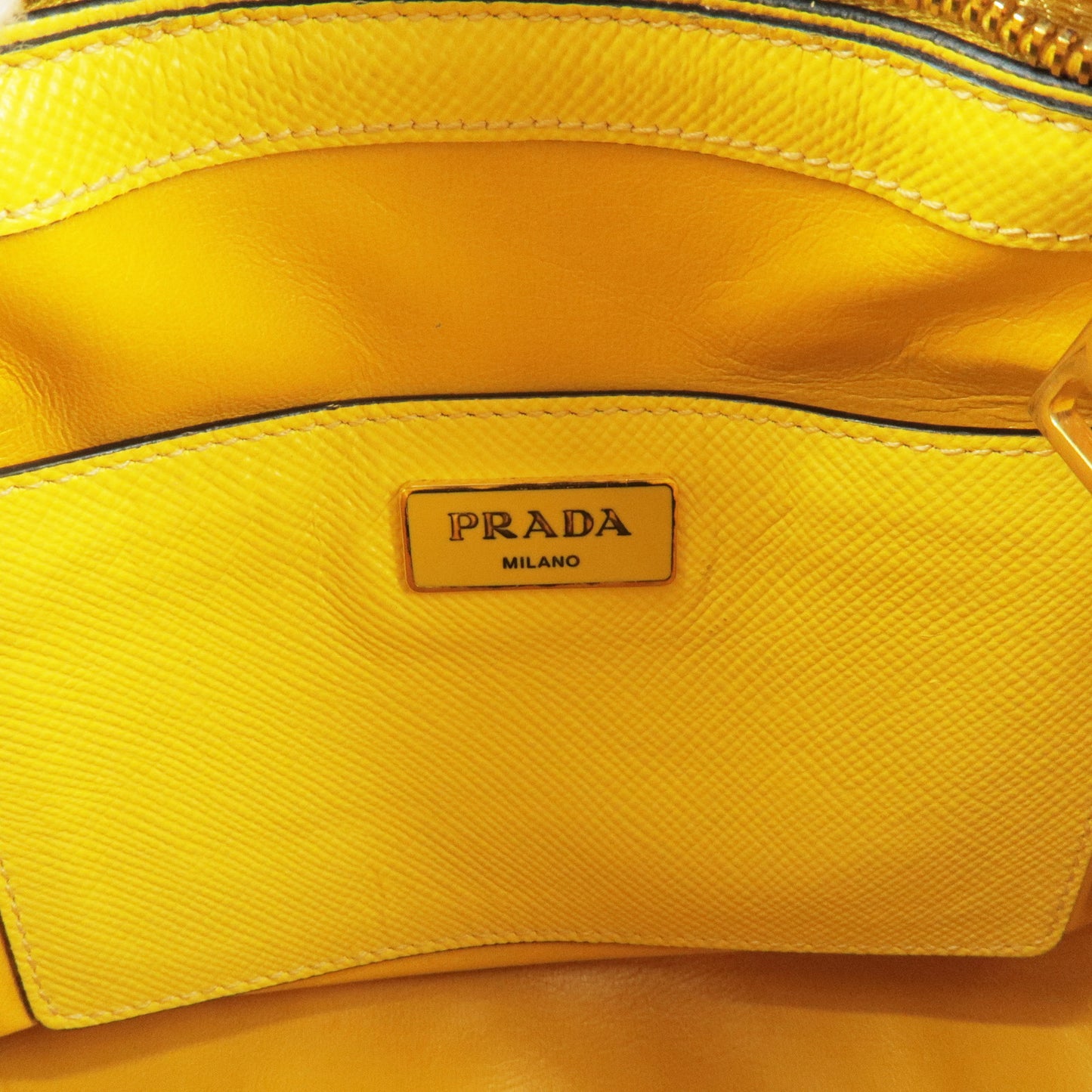 PRADA Leather 2Way Hand Bag Shoulder Bag Yellow BL0907