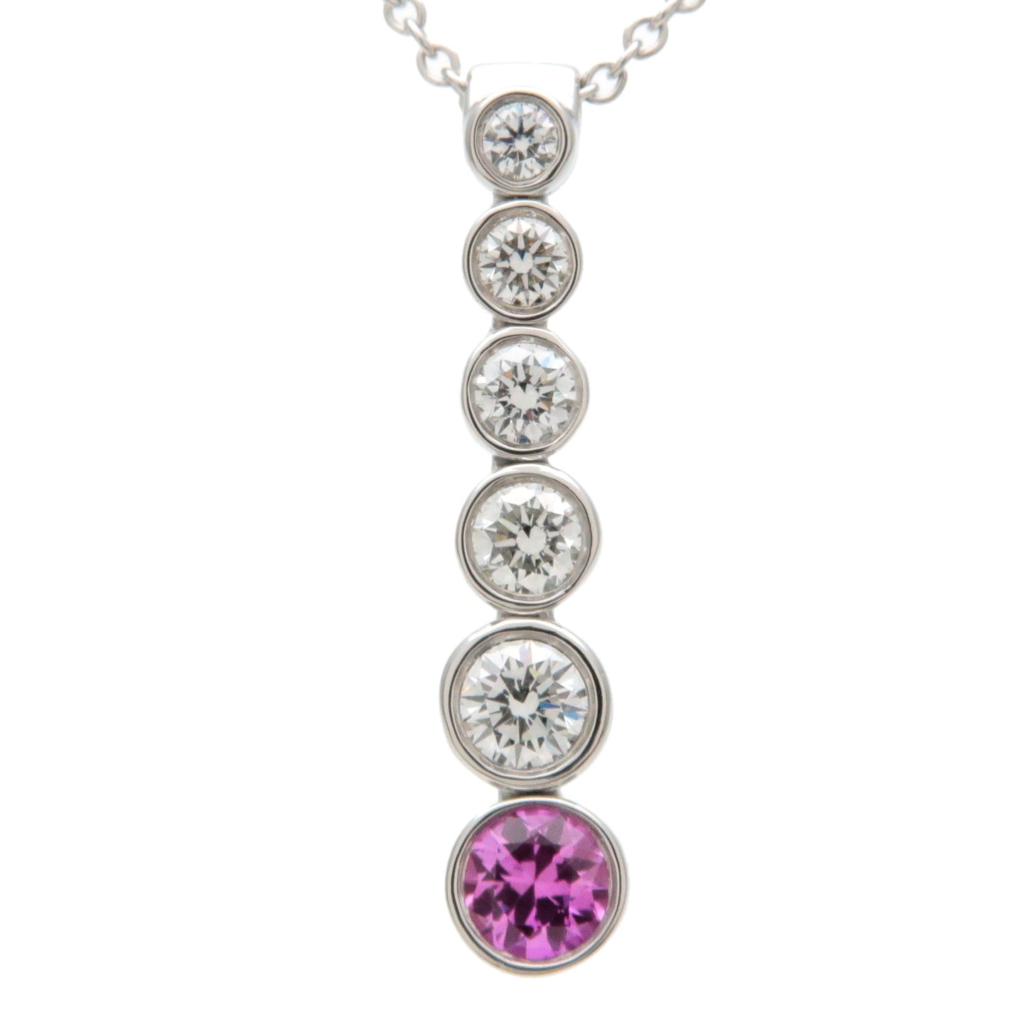 Tiffany&Co.-Drop-Necklace-5P-Diamond-1P-Pink-Sapphire-PT950