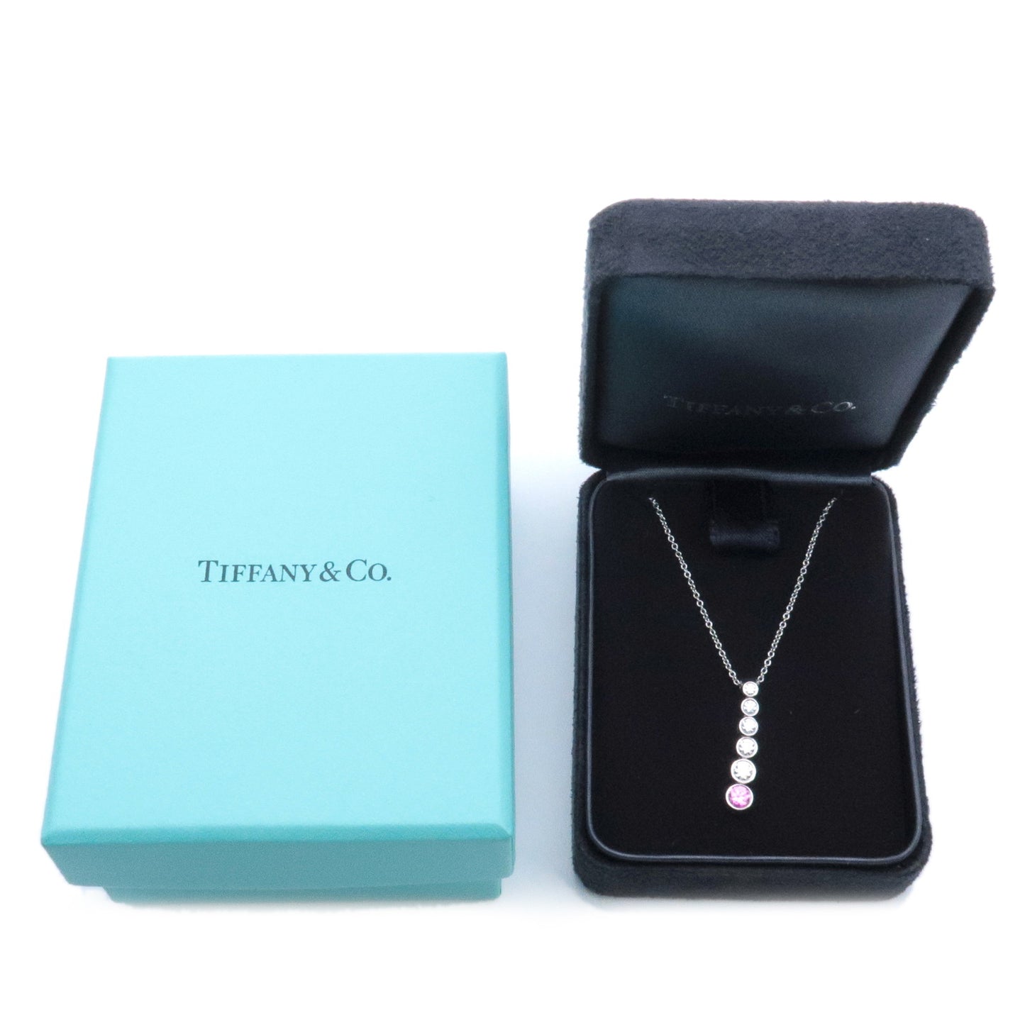 Tiffany&Co. Drop Necklace 5P Diamond 1P Pink Sapphire PT950